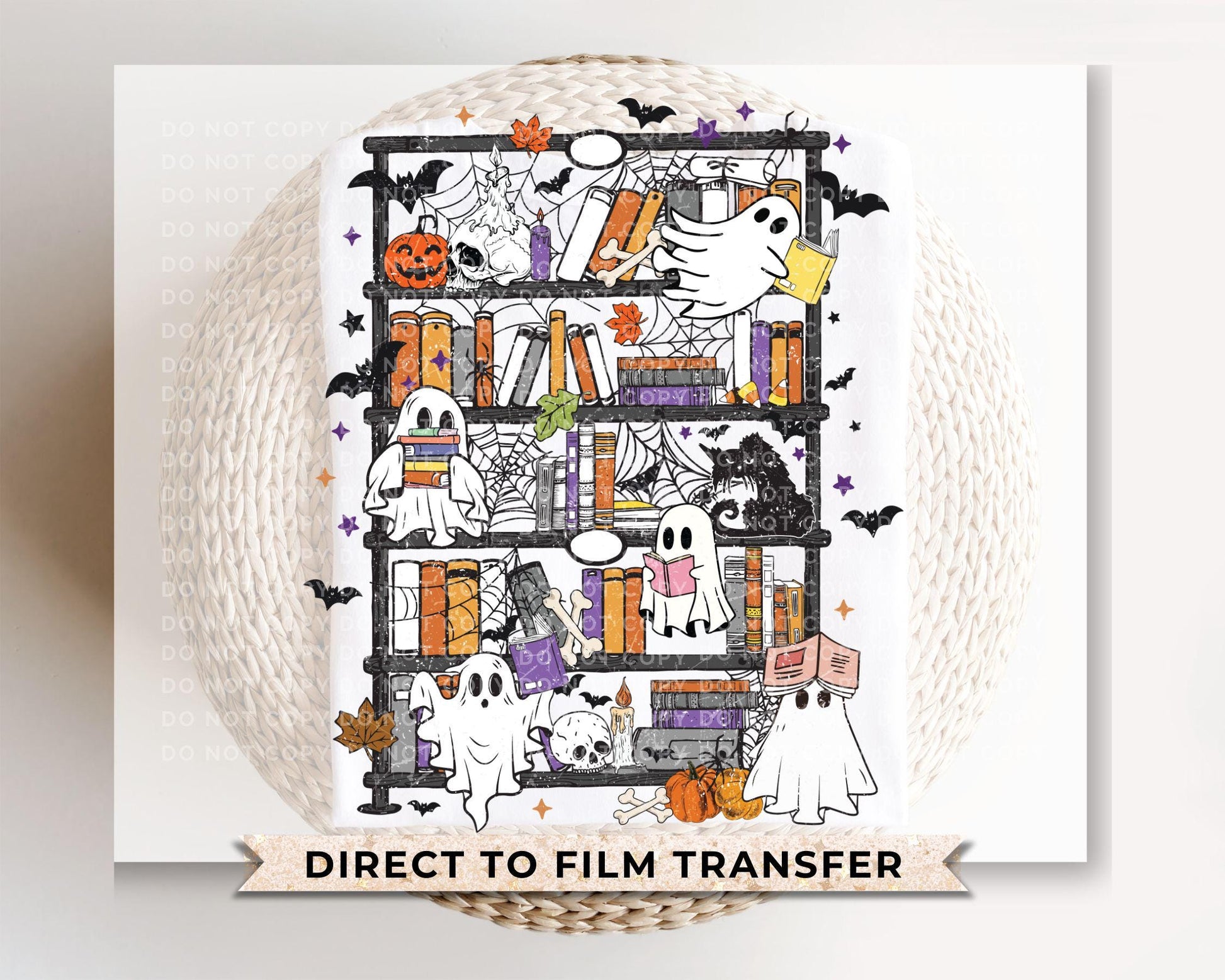 Halloween Bookshelf DTF Transfer, Ready to Press, T-shirt Transfer, Heat Transfer, Direct to Film, Fall, Boo, Bookish, Book Lover, Ghosts
