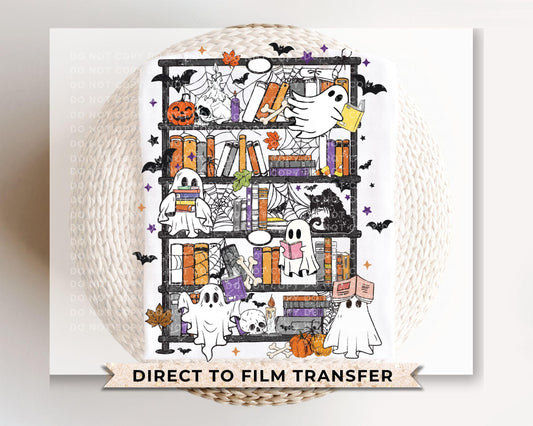 Halloween Bookshelf DTF Transfer, Ready to Press, T-shirt Transfer, Heat Transfer, Direct to Film, Fall, Boo, Bookish, Book Lover, Ghosts