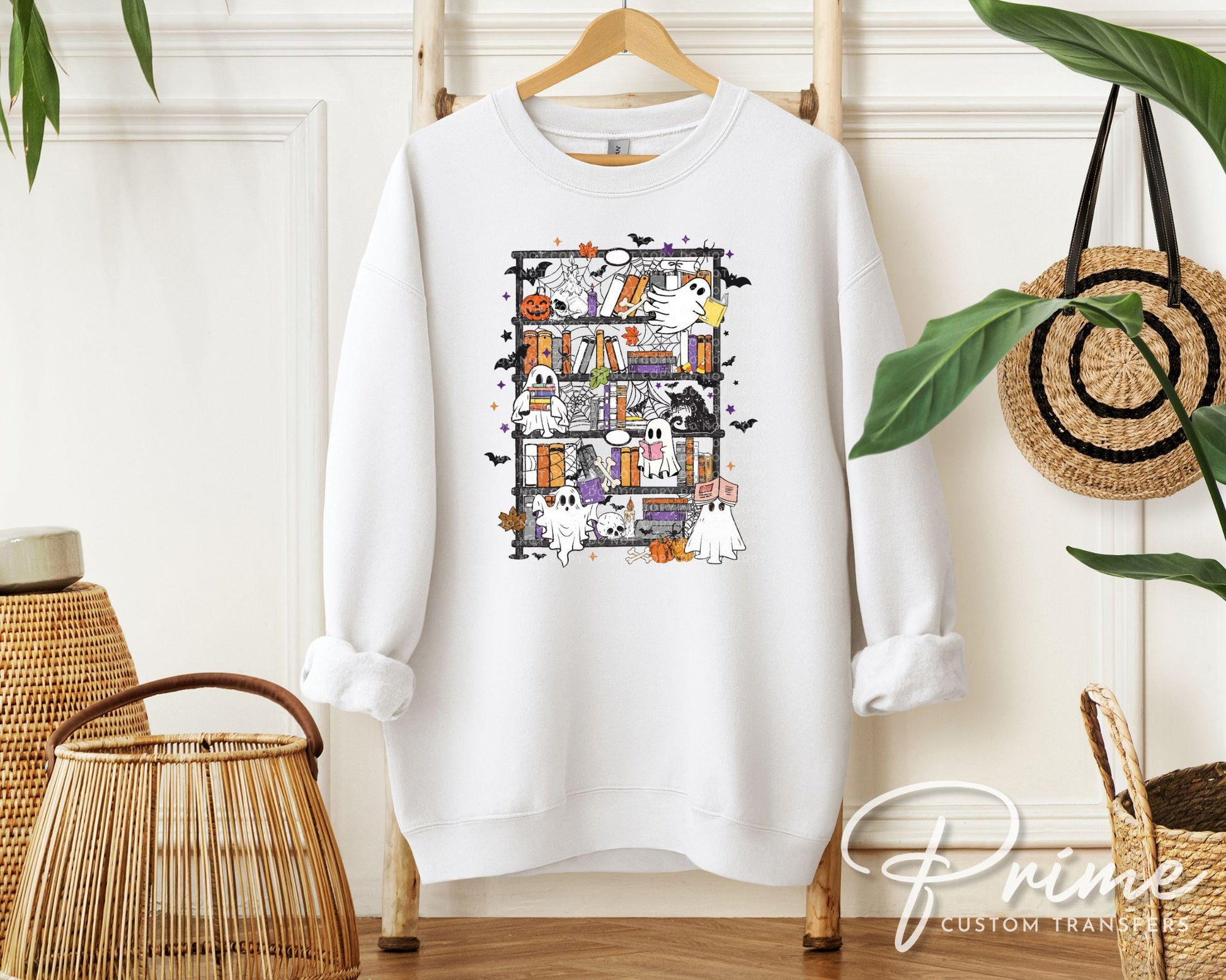 Halloween Bookshelf DTF Transfer, Ready to Press, T-shirt Transfer, Heat Transfer, Direct to Film, Fall, Boo, Bookish, Book Lover, Ghosts