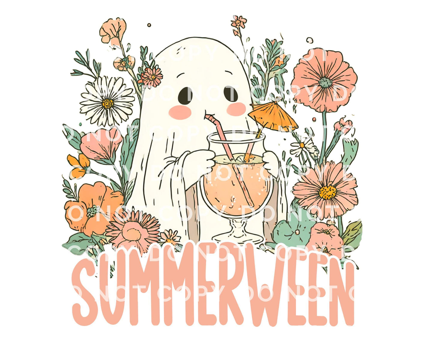Summerween DTF Transfer, Ready to Press, T-shirt Transfer, Heat Transfer, Direct to Film, Beach, Funny Shirt, Boho Ghost Summer Halloween