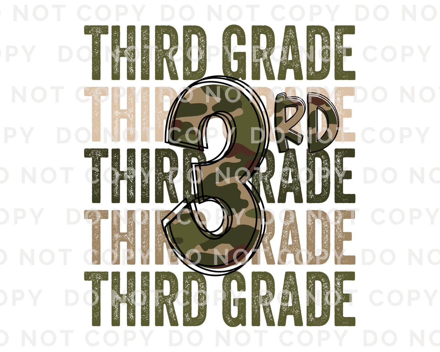 Third Grade DTF Transfer, First Day of School, Heat Transfer, Ready to Press, Direct to Film, Camo, Camouflage, 3rd, First Day of School