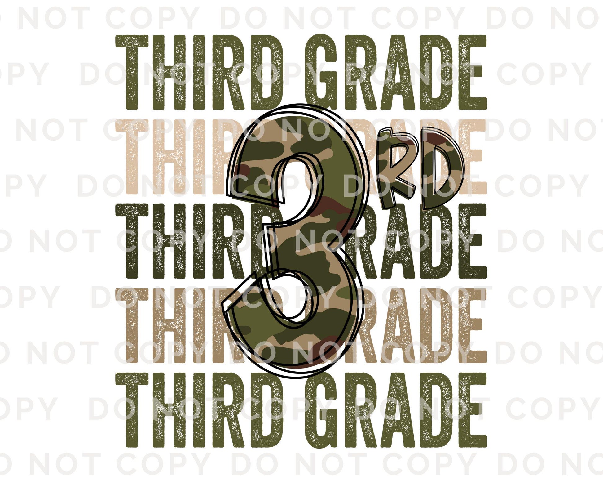 Third Grade DTF Transfer, First Day of School, Heat Transfer, Ready to Press, Direct to Film, Camo, Camouflage, 3rd, First Day of School