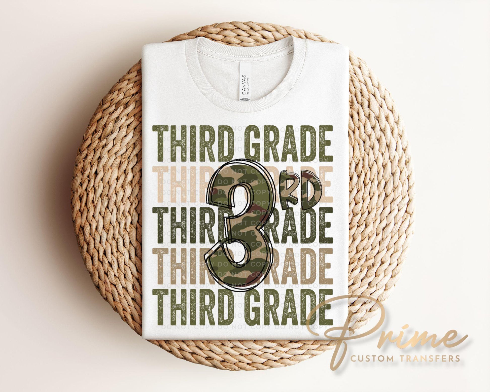 Third Grade DTF Transfer, First Day of School, Heat Transfer, Ready to Press, Direct to Film, Camo, Camouflage, 3rd, First Day of School