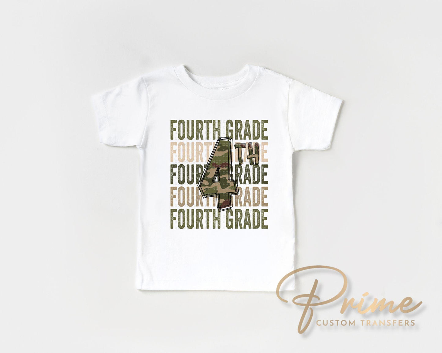 Fourth Grade DTF Transfer, First Day of School, Heat Transfer, Ready to Press, Direct to Film, Camo, Camouflage, 4th, First Day of School