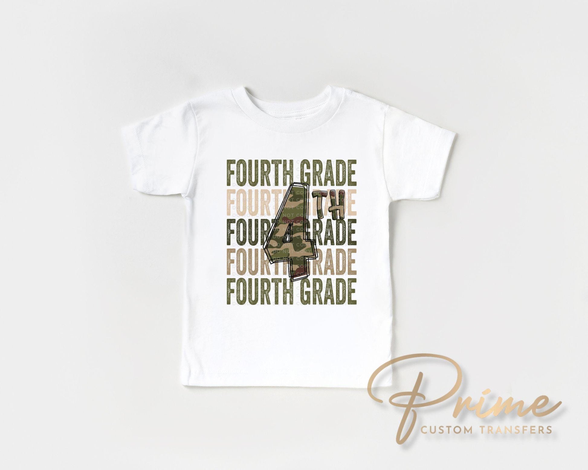 Fourth Grade DTF Transfer, First Day of School, Heat Transfer, Ready to Press, Direct to Film, Camo, Camouflage, 4th, First Day of School