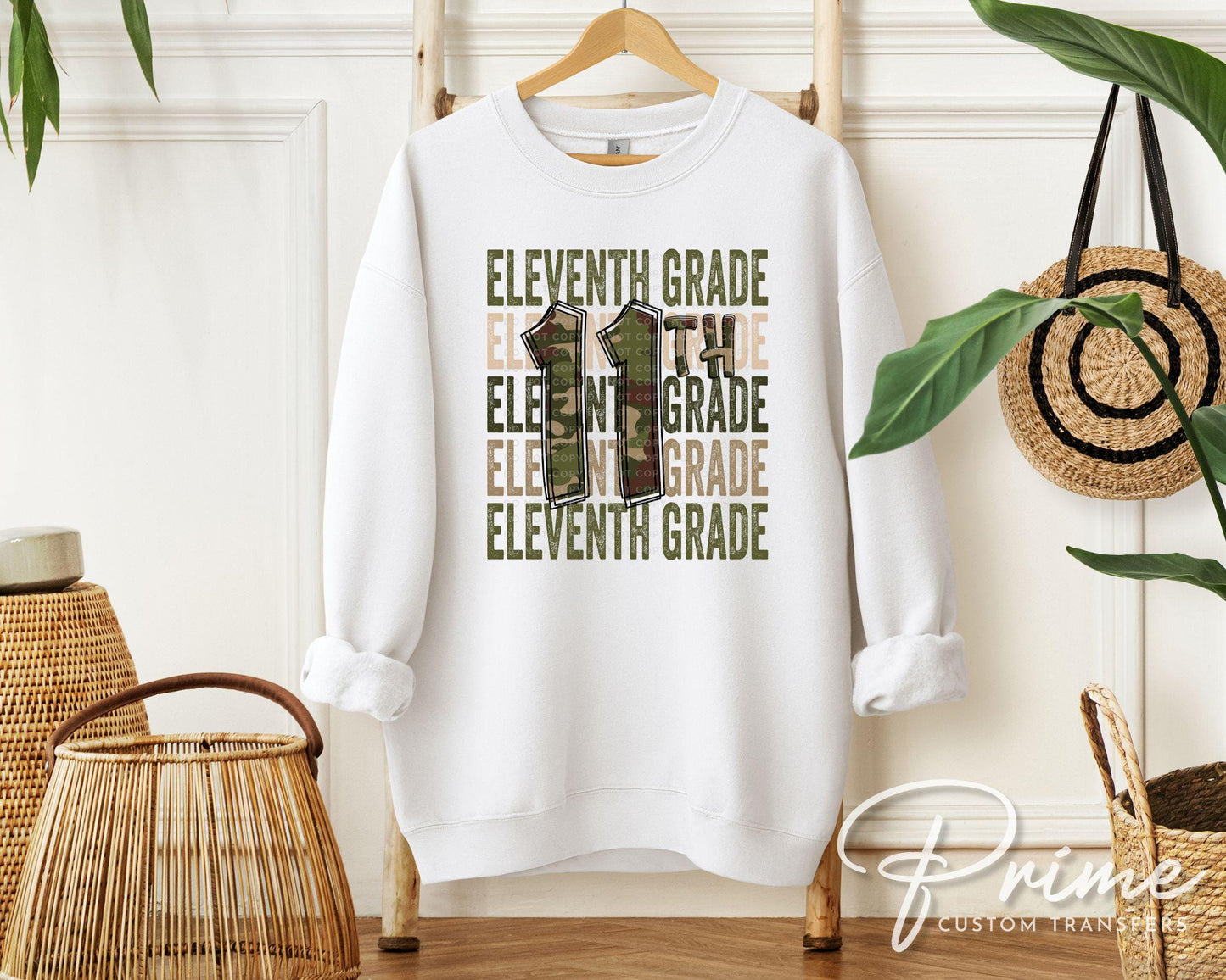 Eleventh Grade DTF Transfer, First Day of School, Heat Transfer, Ready to Press, Direct to Film, Camo, Camouflage, 11th, First Day of School