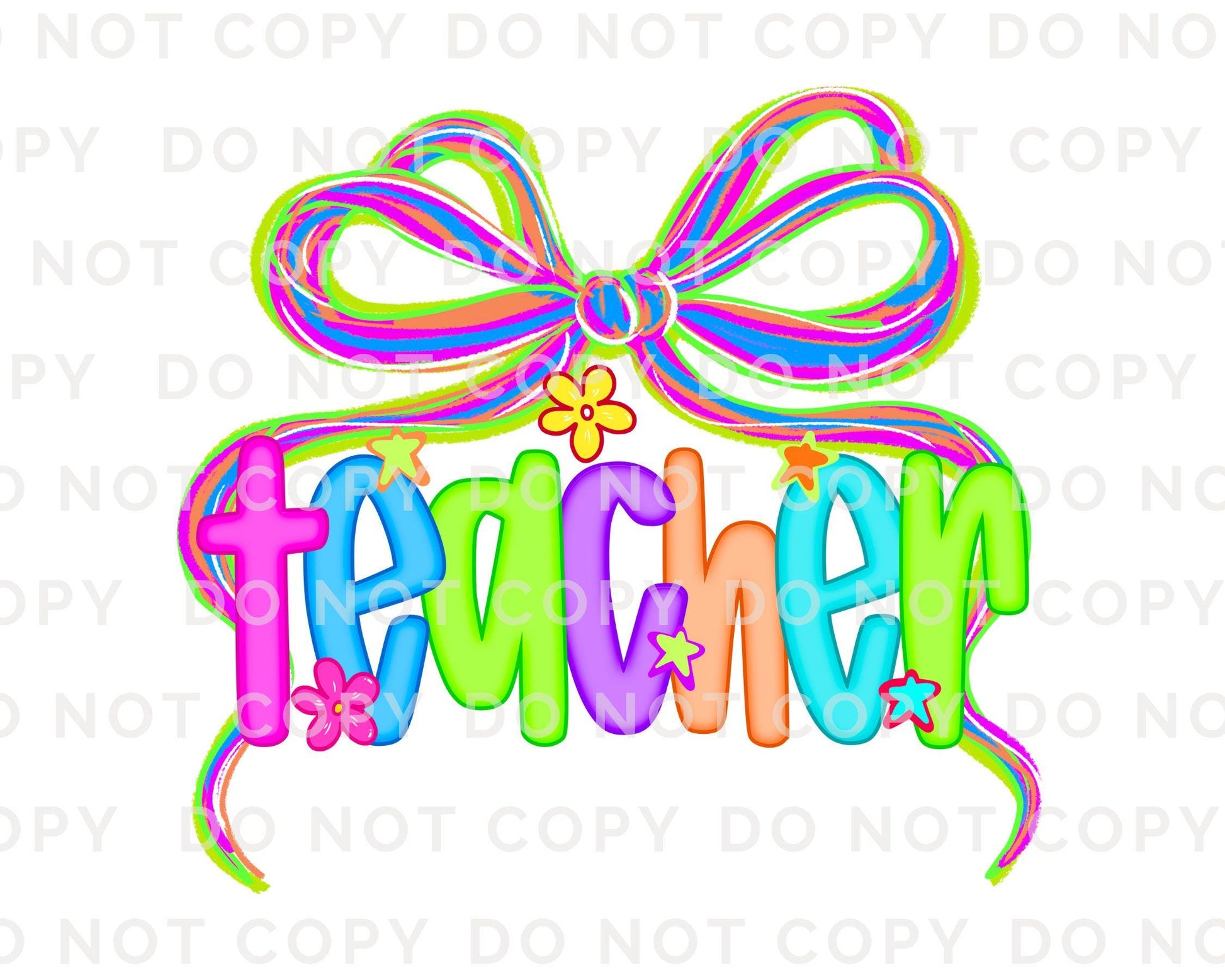 Teacher Coquette DTF Transfer, Ready to Press, T-shirt Transfer, Heat Transfer, Direct to Film, First Day, Back to School, Neon, Preppy