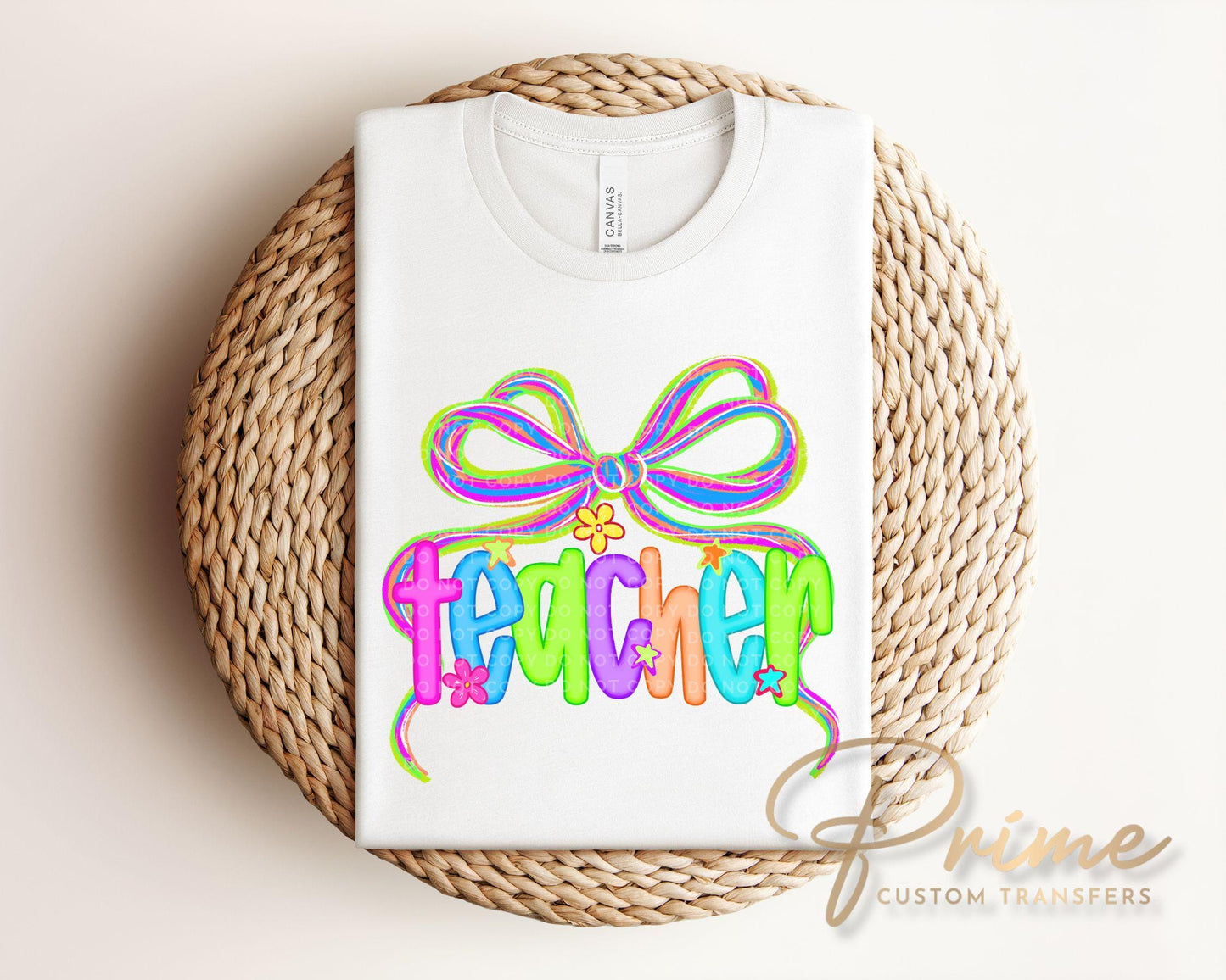 Teacher Coquette DTF Transfer, Ready to Press, T-shirt Transfer, Heat Transfer, Direct to Film, First Day, Back to School, Neon, Preppy