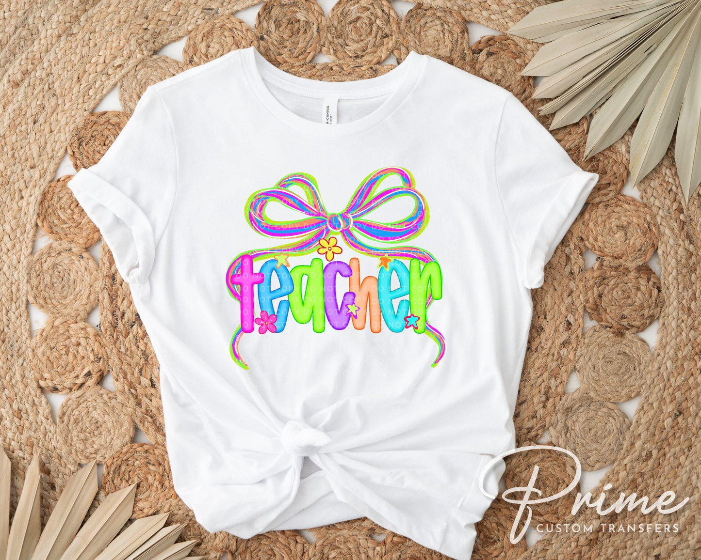 Teacher Coquette DTF Transfer, Ready to Press, T-shirt Transfer, Heat Transfer, Direct to Film, First Day, Back to School, Neon, Preppy