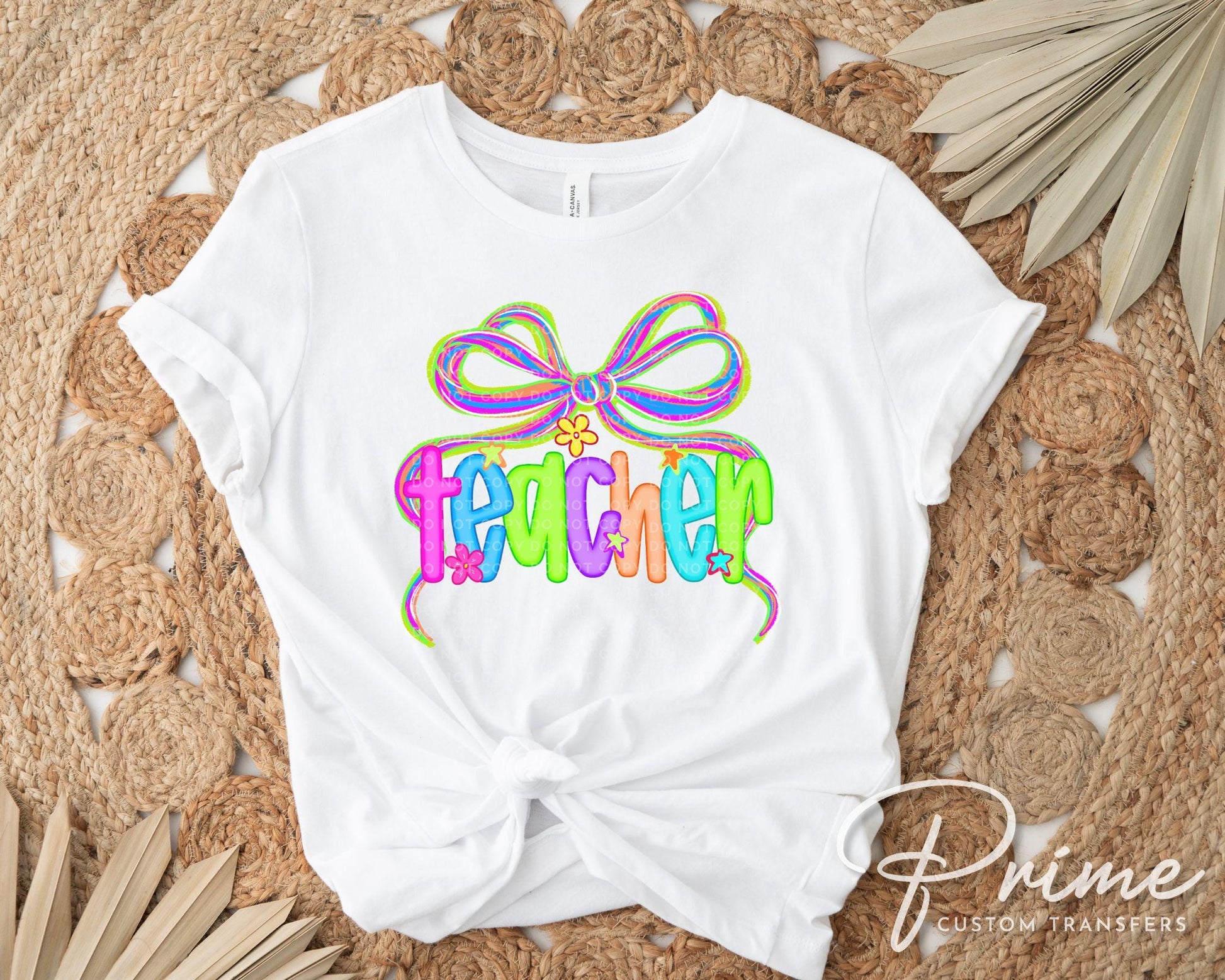 Teacher Coquette DTF Transfer, Ready to Press, T-shirt Transfer, Heat Transfer, Direct to Film, First Day, Back to School, Neon, Preppy