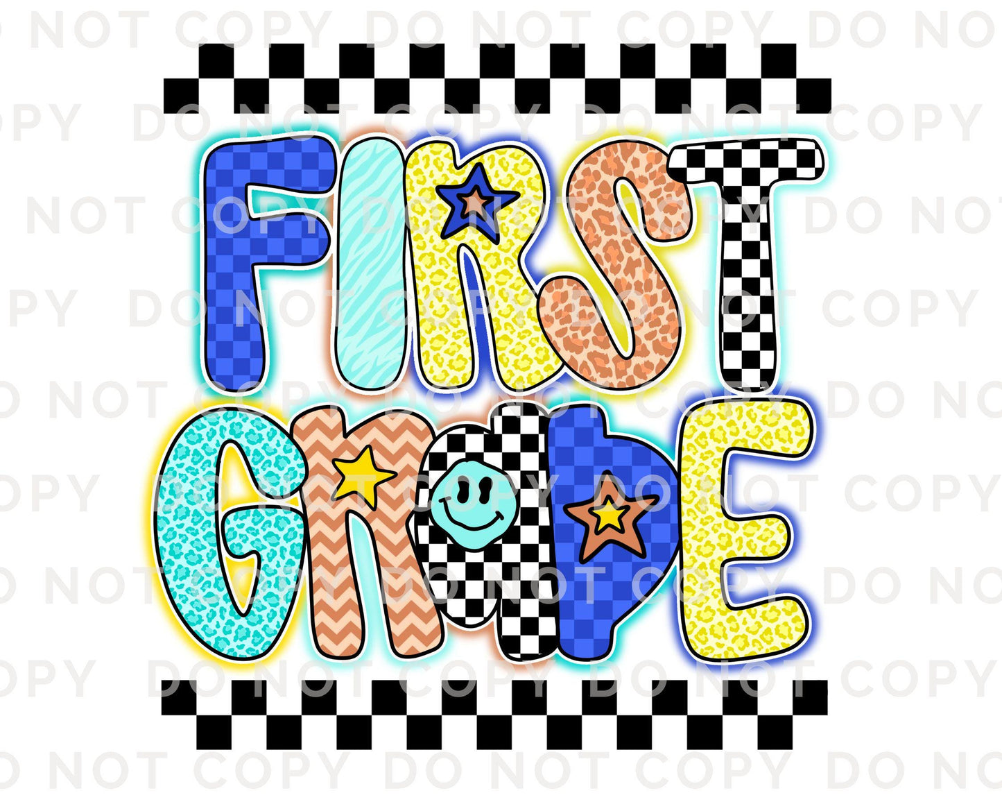 First Day of School DTF Transfer, Ready to Press, T-shirt Transfer, Heat Transfer, Direct to Film, Back to School, Neon, Checkered, Preppy