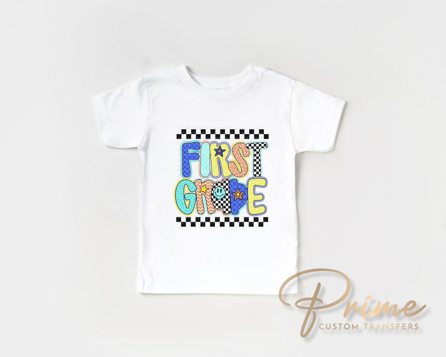 First Day of School DTF Transfer, Ready to Press, T-shirt Transfer, Heat Transfer, Direct to Film, Back to School, Neon, Checkered, Preppy