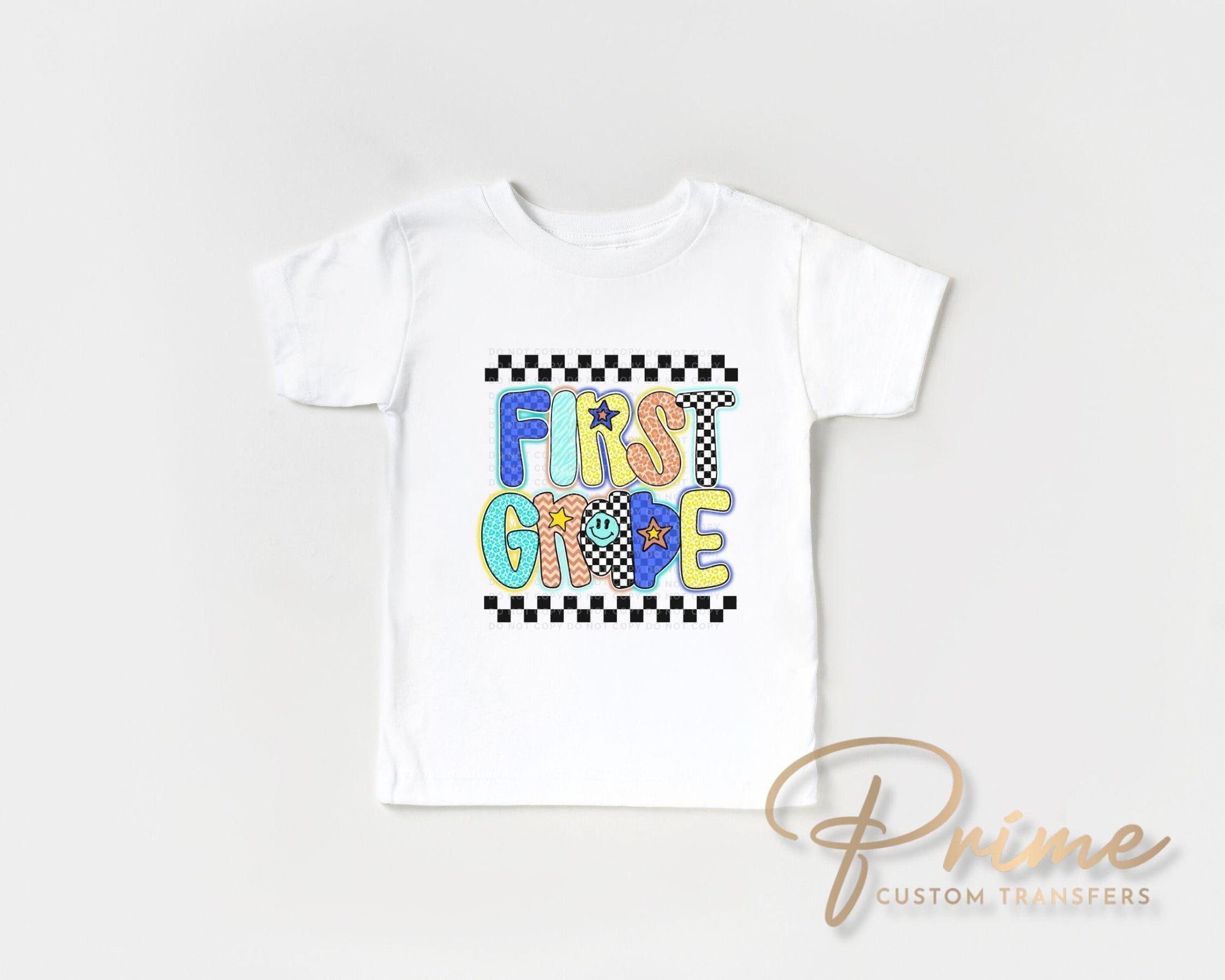 First Day of School DTF Transfer, Ready to Press, T-shirt Transfer, Heat Transfer, Direct to Film, Back to School, Neon, Checkered, Preppy