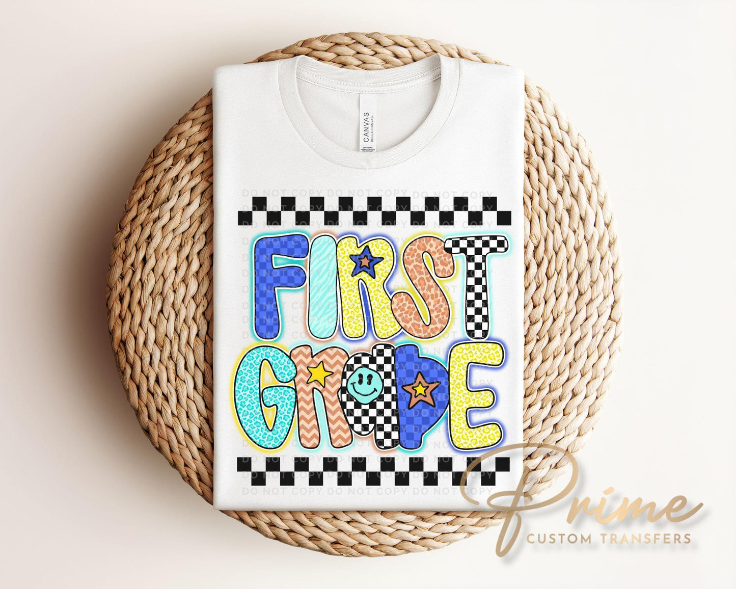 First Day of School DTF Transfer, Ready to Press, T-shirt Transfer, Heat Transfer, Direct to Film, Back to School, Neon, Checkered, Preppy