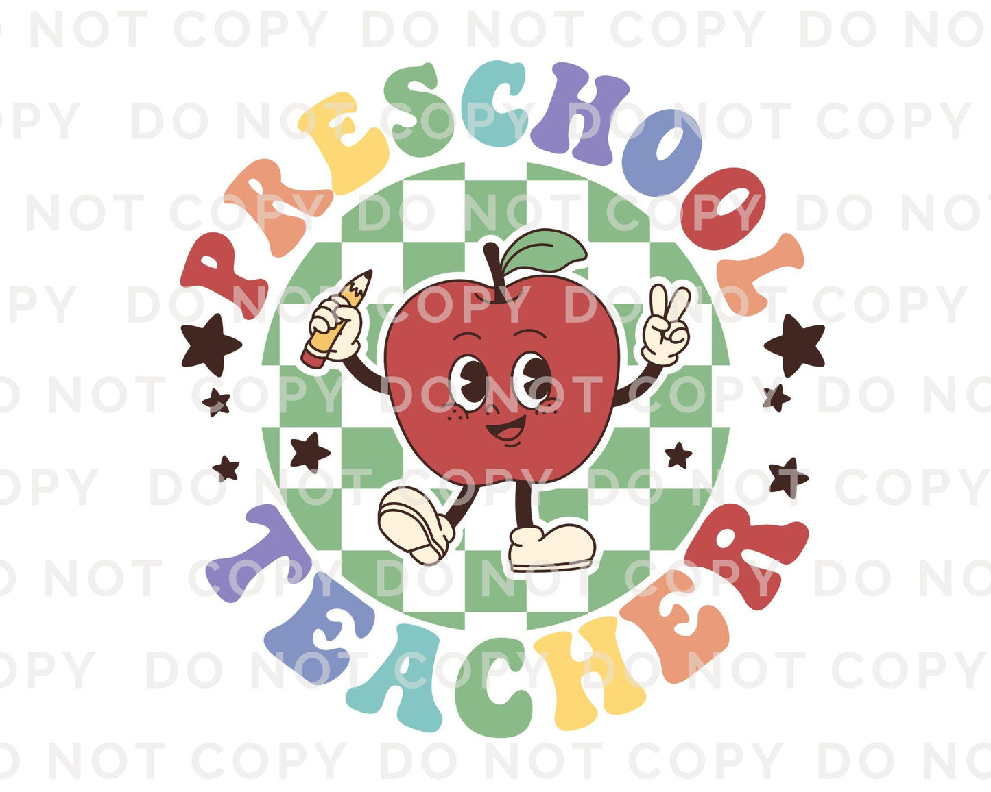 Preschool Teacher DTF transfer, First Day of School, Heat Transfer, Ready to Press, Direct to Film, Back to School, Retro, Apple, Pre-k