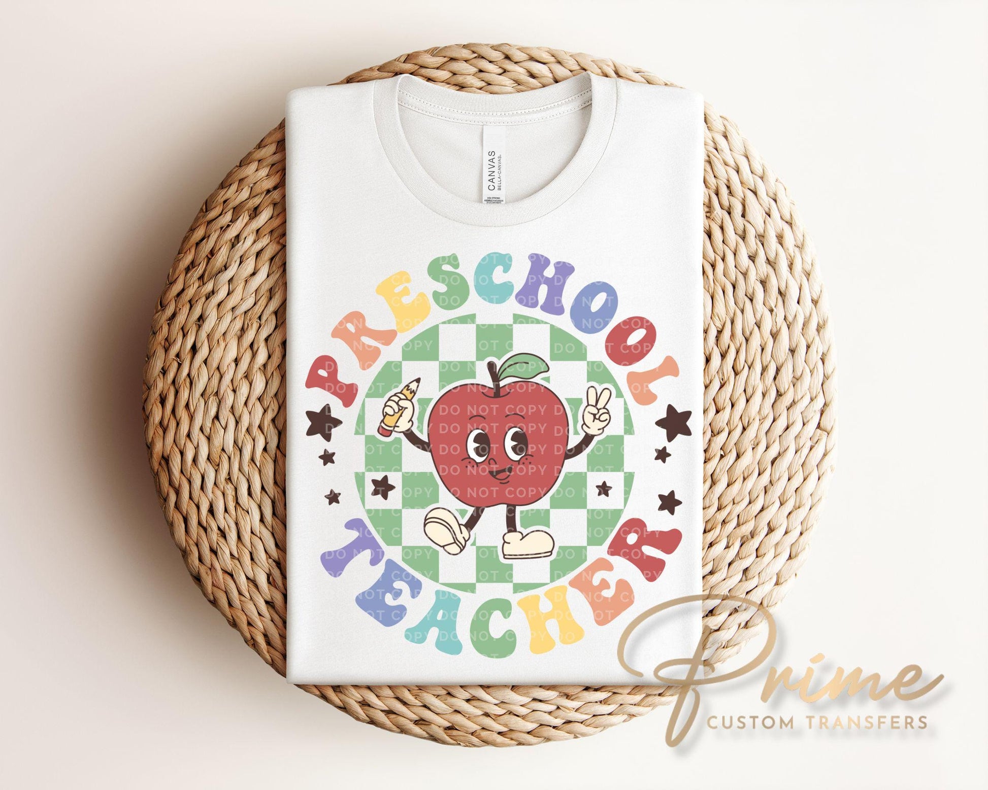 Preschool Teacher DTF transfer, First Day of School, Heat Transfer, Ready to Press, Direct to Film, Back to School, Retro, Apple, Pre-k