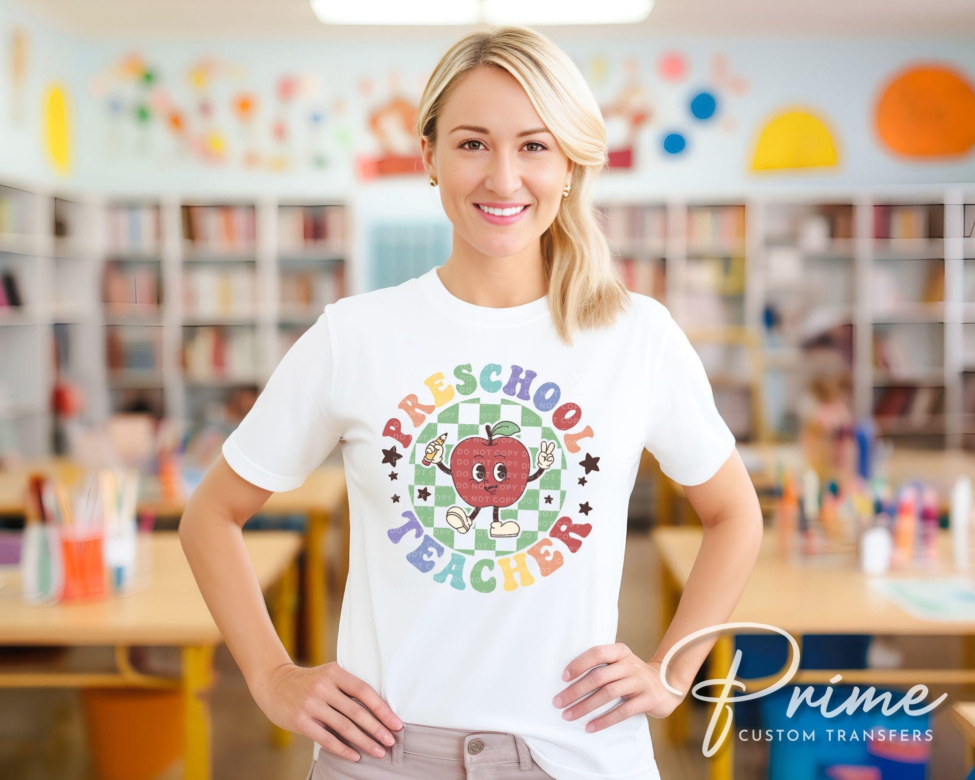 Preschool Teacher DTF transfer, First Day of School, Heat Transfer, Ready to Press, Direct to Film, Back to School, Retro, Apple, Pre-k