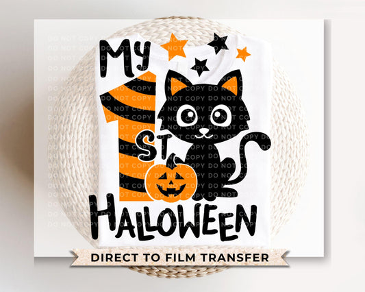 First Halloween DTF Transfers, Ready to Press, T-shirt Transfers, Heat Transfer, Direct to Film, Baby Boy, Holiday, Fall, Autumn, Black Cat