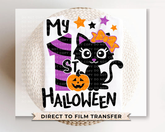 My First Halloween DTF Transfer, Ready to Press, T-shirt Transfer, Heat Transfer, Direct to Film, Baby Girl, Holiday, Fall, Autumn Black Cat