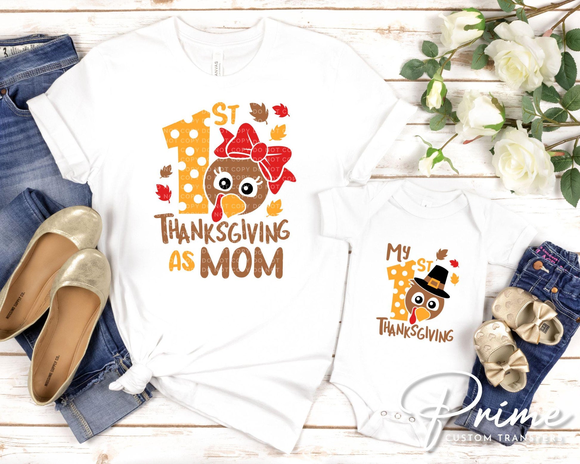 1st Thanksgiving as Mom DTF Transfer, Ready to Press, T-shirt Transfer, Heat Transfer, Direct to Film, Matching Shirts, Mommy and Me