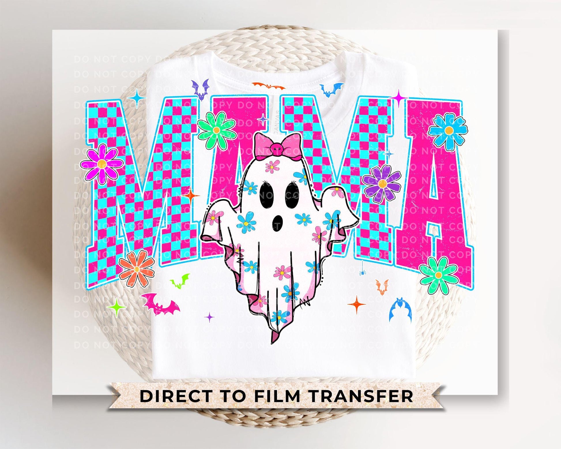 Halloween Neon Mama DTF Transfer, Ready to Press, T-shirt Transfer, Heat Transfer, Direct to Film, Spooky Season, Checkered, Gift for Mom