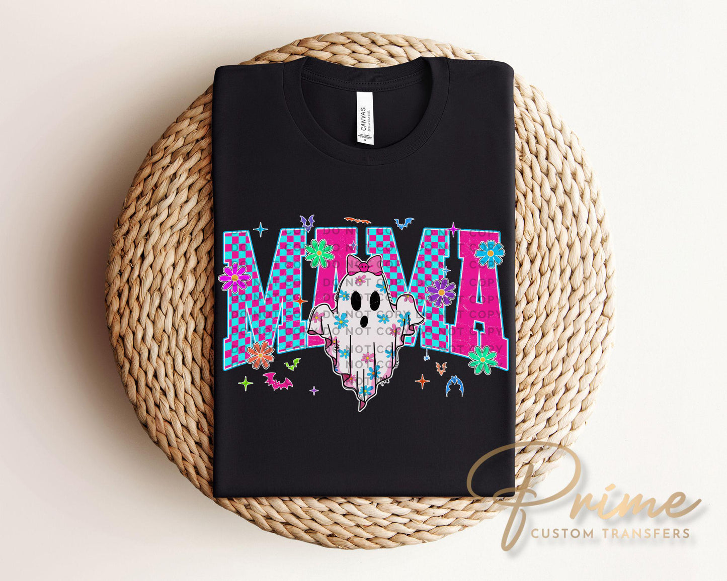 Halloween Neon Mama DTF Transfer, Ready to Press, T-shirt Transfer, Heat Transfer, Direct to Film, Spooky Season, Checkered, Gift for Mom
