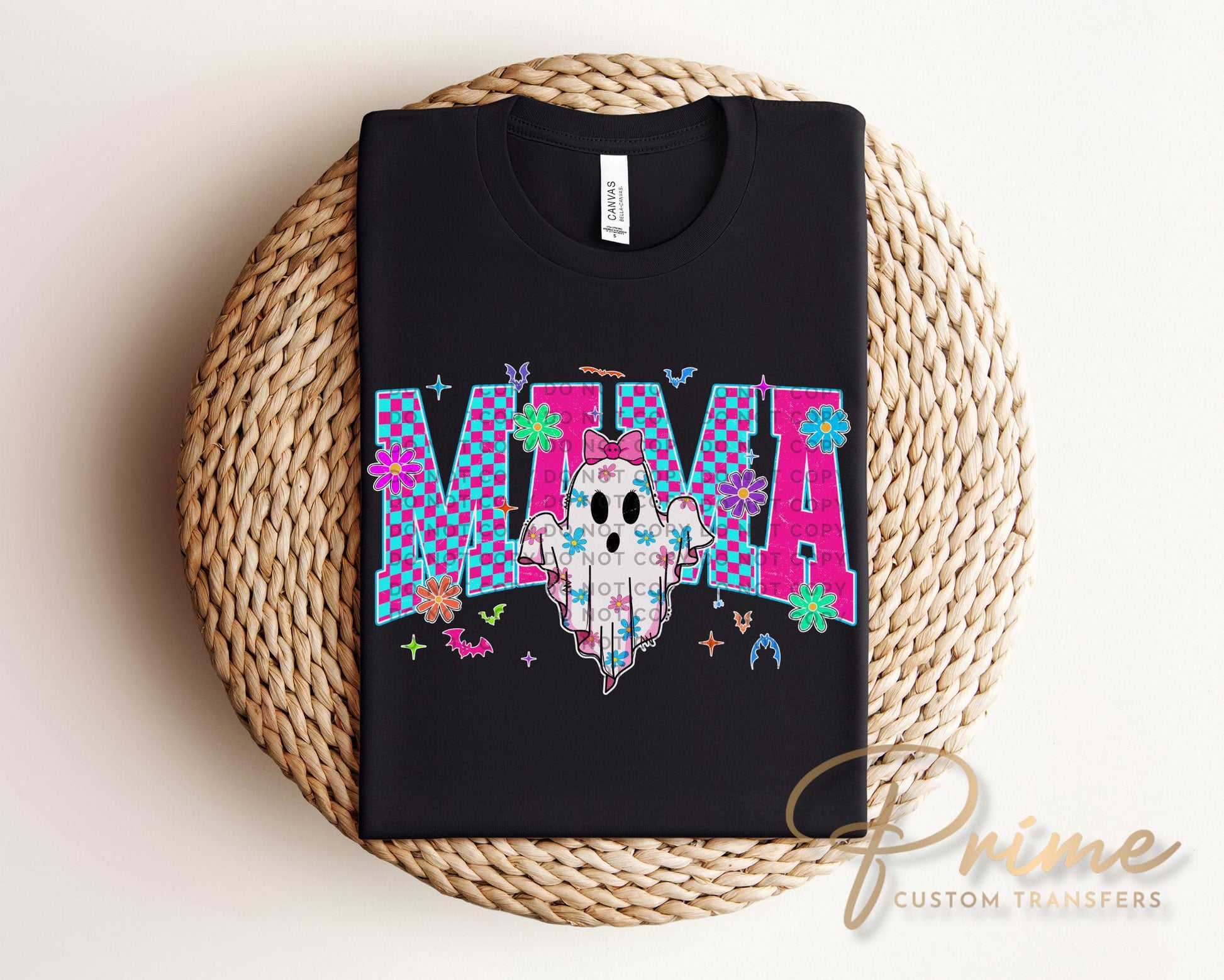 Halloween Neon Mama DTF Transfer, Ready to Press, T-shirt Transfer, Heat Transfer, Direct to Film, Spooky Season, Checkered, Gift for Mom
