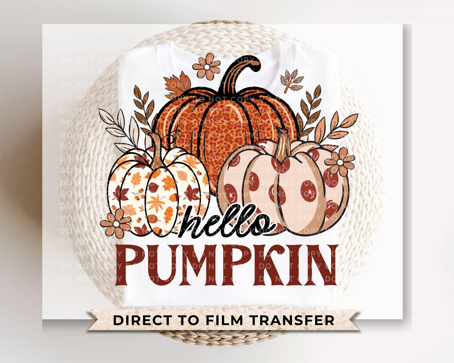 Hello Pumpkin DTF Transfers, Ready to Press, T-shirt Transfers, Heat Transfer, Direct to Film, Trendy, Popular, Boho Floral, Autumn, Fall