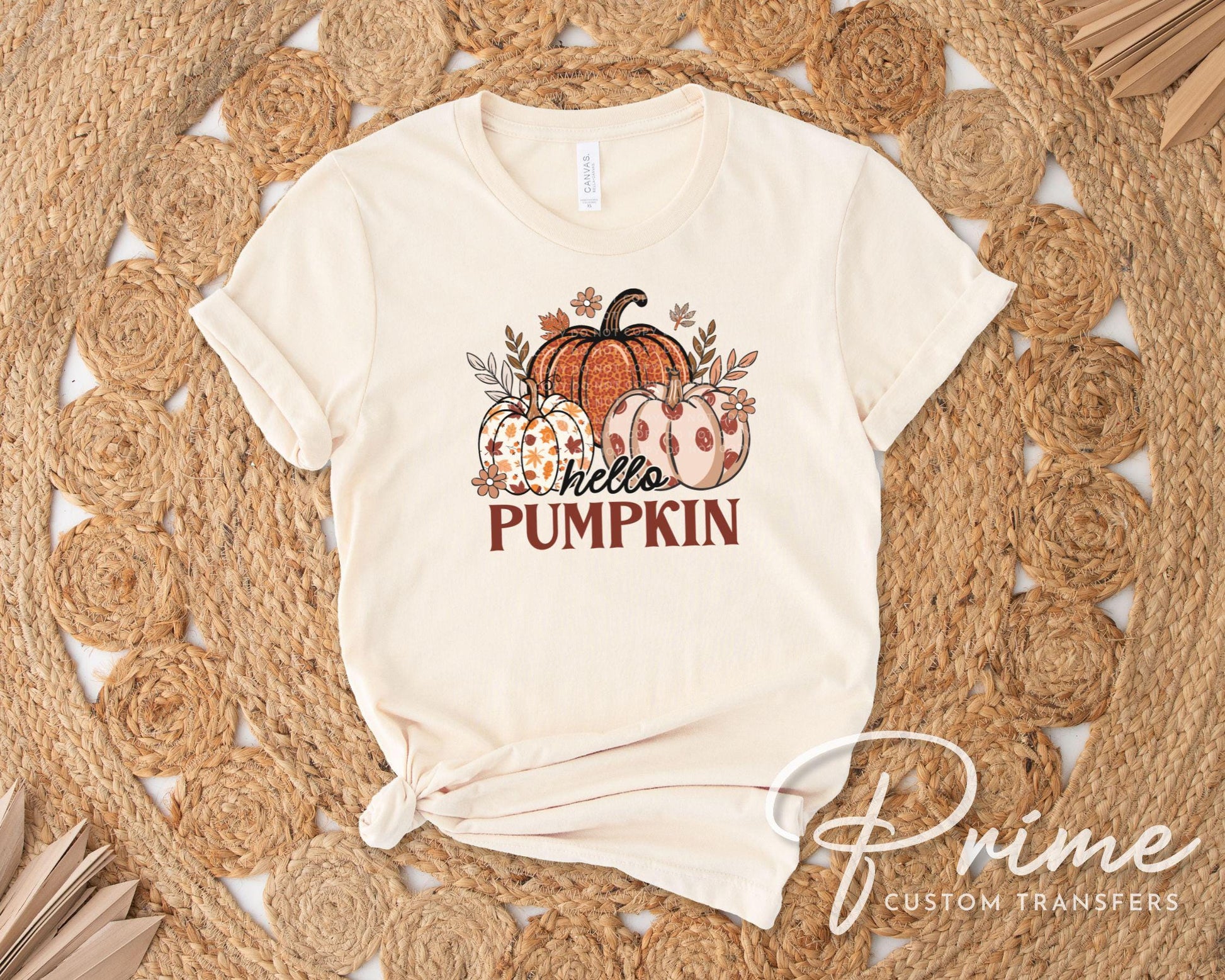 Hello Pumpkin DTF Transfers, Ready to Press, T-shirt Transfers, Heat Transfer, Direct to Film, Trendy, Popular, Boho Floral, Autumn, Fall