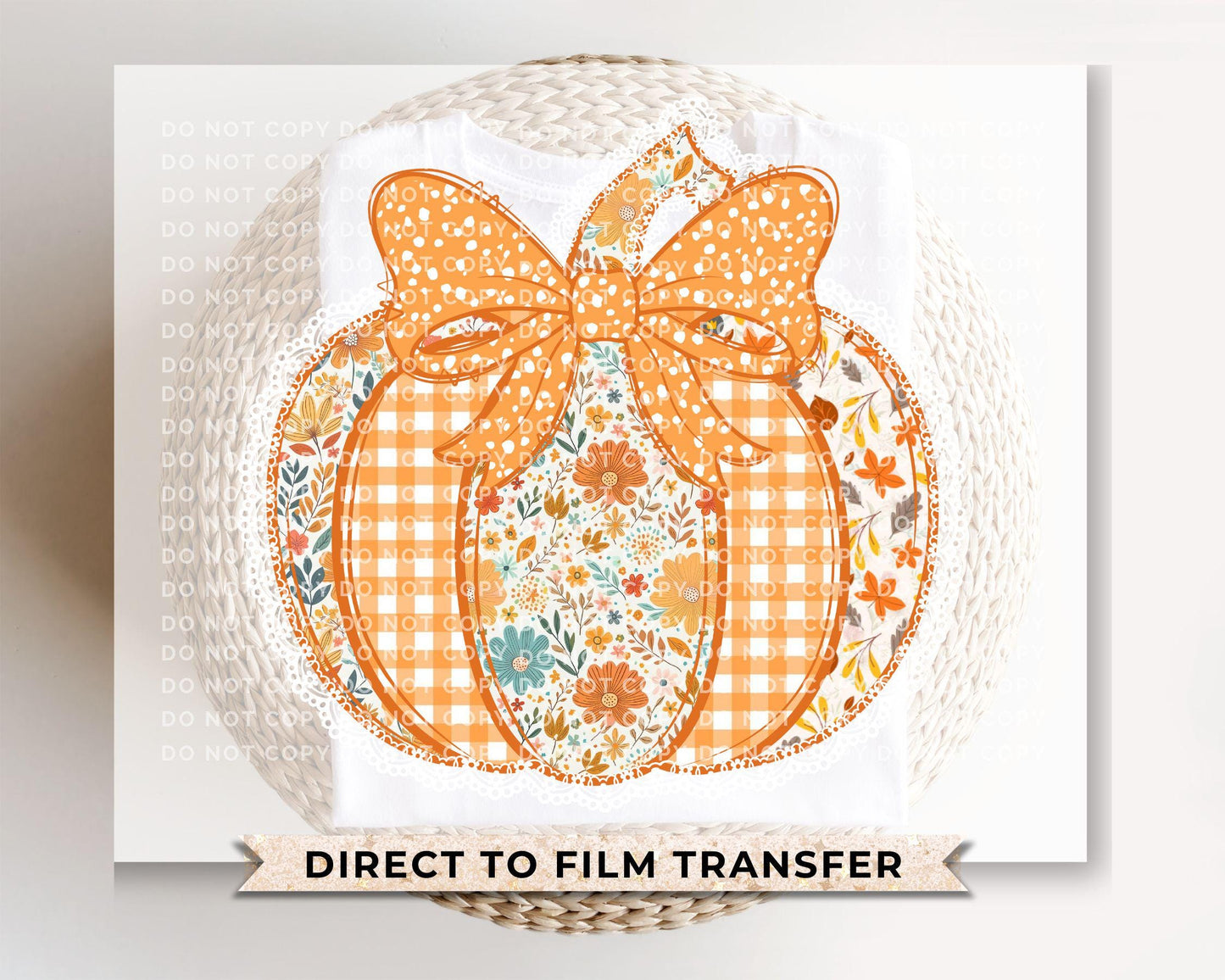 Coquette Preppy Floral Pumpkin DTF Transfers, Ready to Press, T-shirt Transfers, Heat Transfer, Direct to Film, Trendy, Faux Lace, Fall, Bow