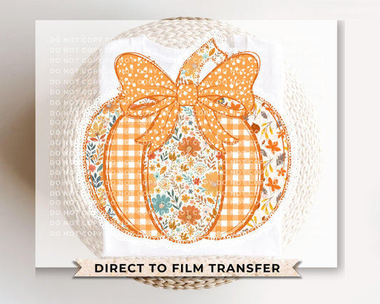 Coquette Preppy Floral Pumpkin DTF Transfers, Ready to Press, T-shirt Transfers, Heat Transfer, Direct to Film, Trendy, Faux Lace, Fall, Bow