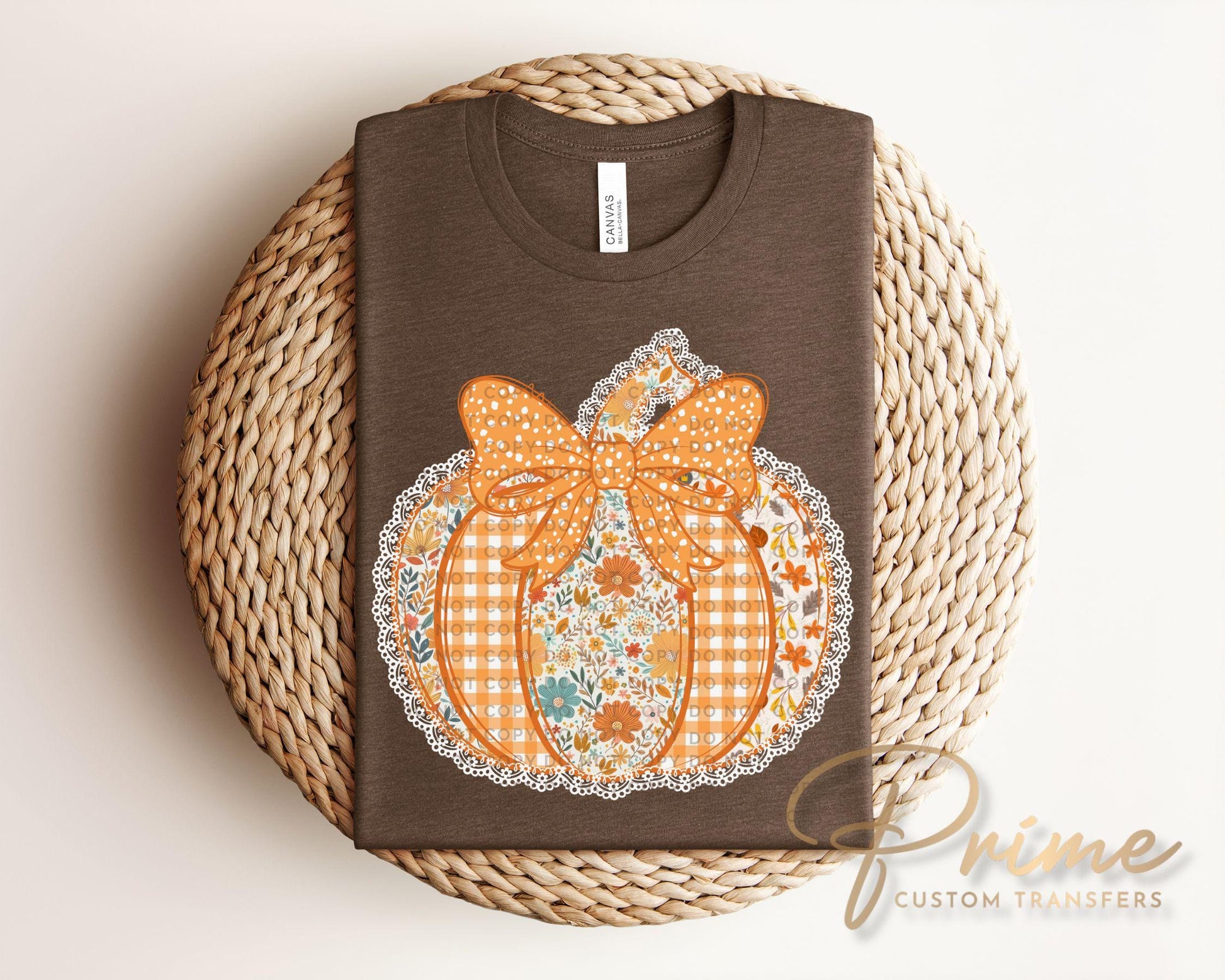 Coquette Preppy Floral Pumpkin DTF Transfers, Ready to Press, T-shirt Transfers, Heat Transfer, Direct to Film, Trendy, Faux Lace, Fall, Bow