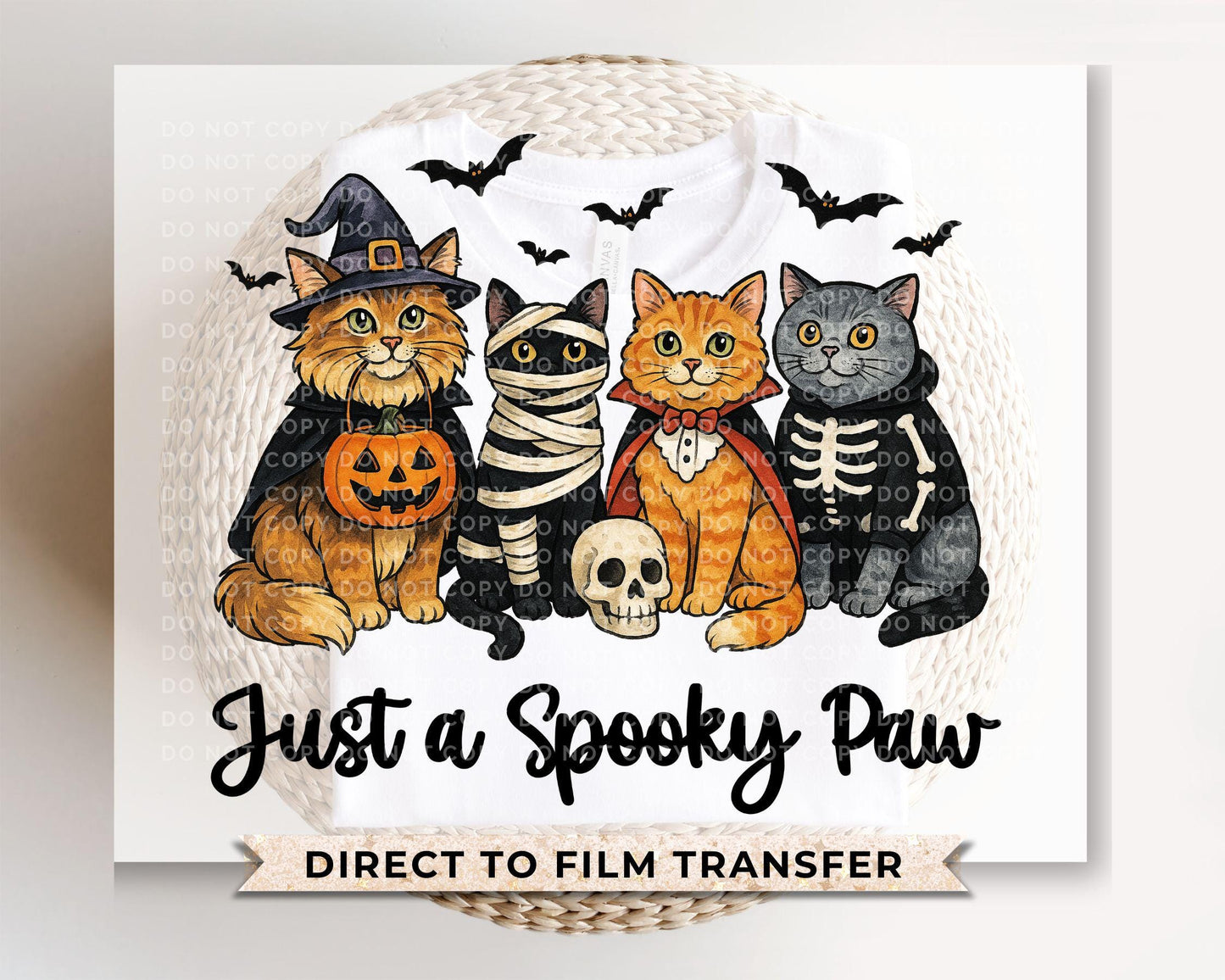 Halloween Cats DTF Transfers, Ready to Press, T-shirt Transfers, Heat Transfer, Direct to Film, Ghost, Kitten, Pet Lover, Just a Spooky Paw