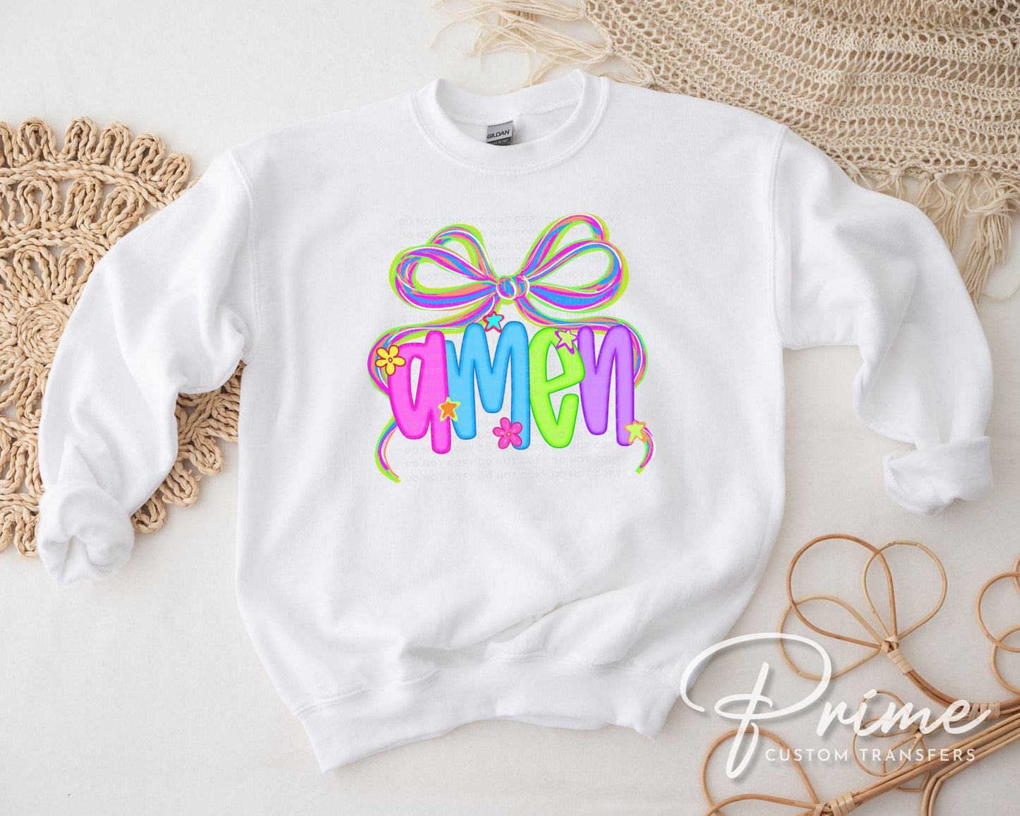 Coquette Neon Bow Amen DTF Transfer, Ready to Press, T-shirt Transfer, Heat Transfer, Direct to Film, Bible Verse, Christian, Jesus, God
