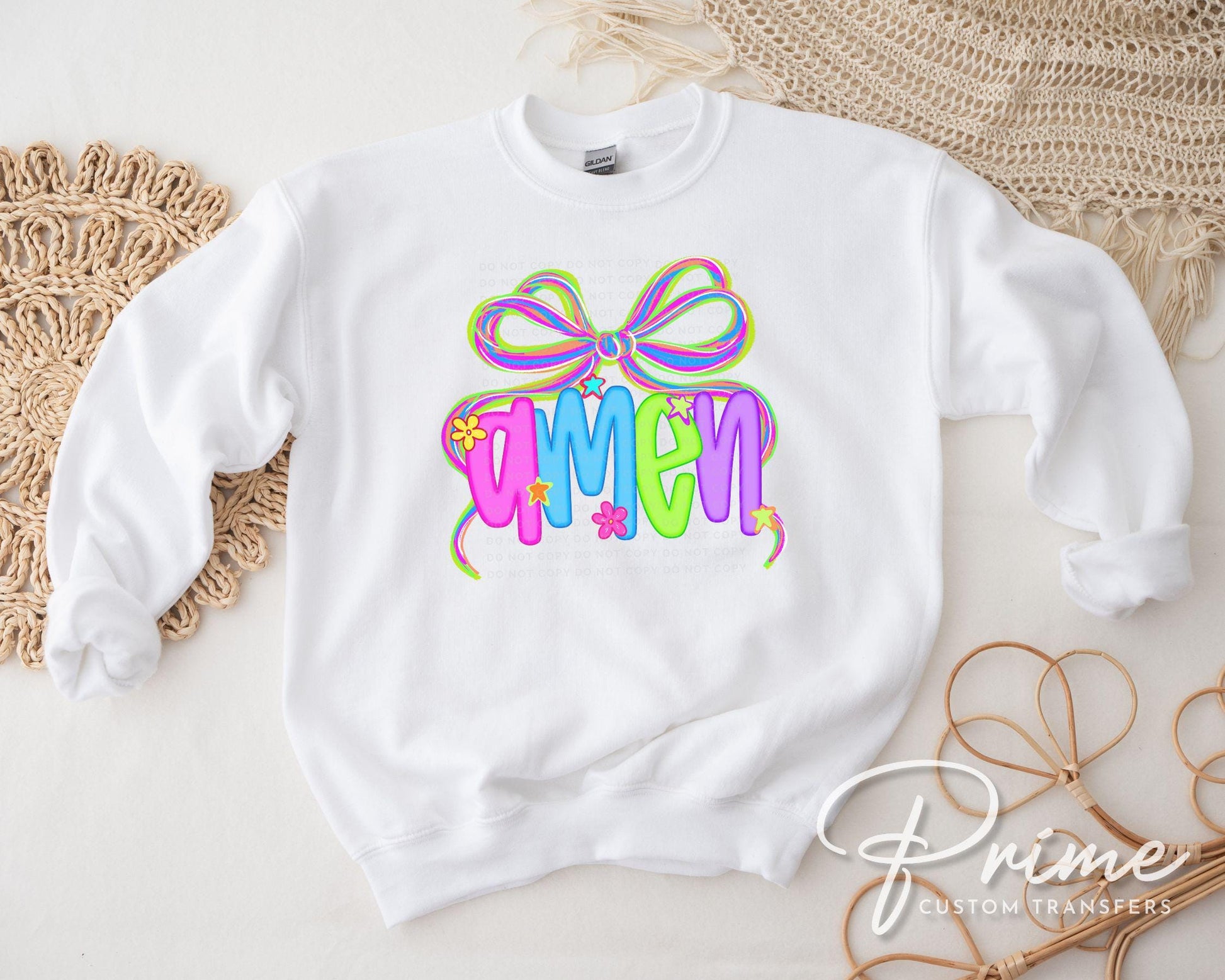 Coquette Neon Bow Amen DTF Transfer, Ready to Press, T-shirt Transfer, Heat Transfer, Direct to Film, Bible Verse, Christian, Jesus, God