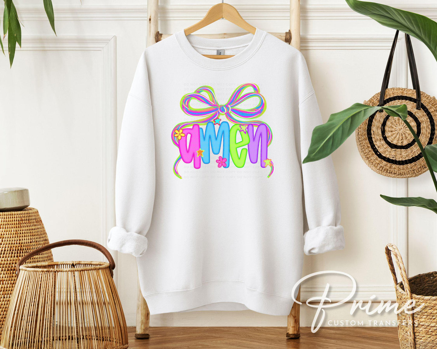 Coquette Neon Bow Amen DTF Transfer, Ready to Press, T-shirt Transfer, Heat Transfer, Direct to Film, Bible Verse, Christian, Jesus, God