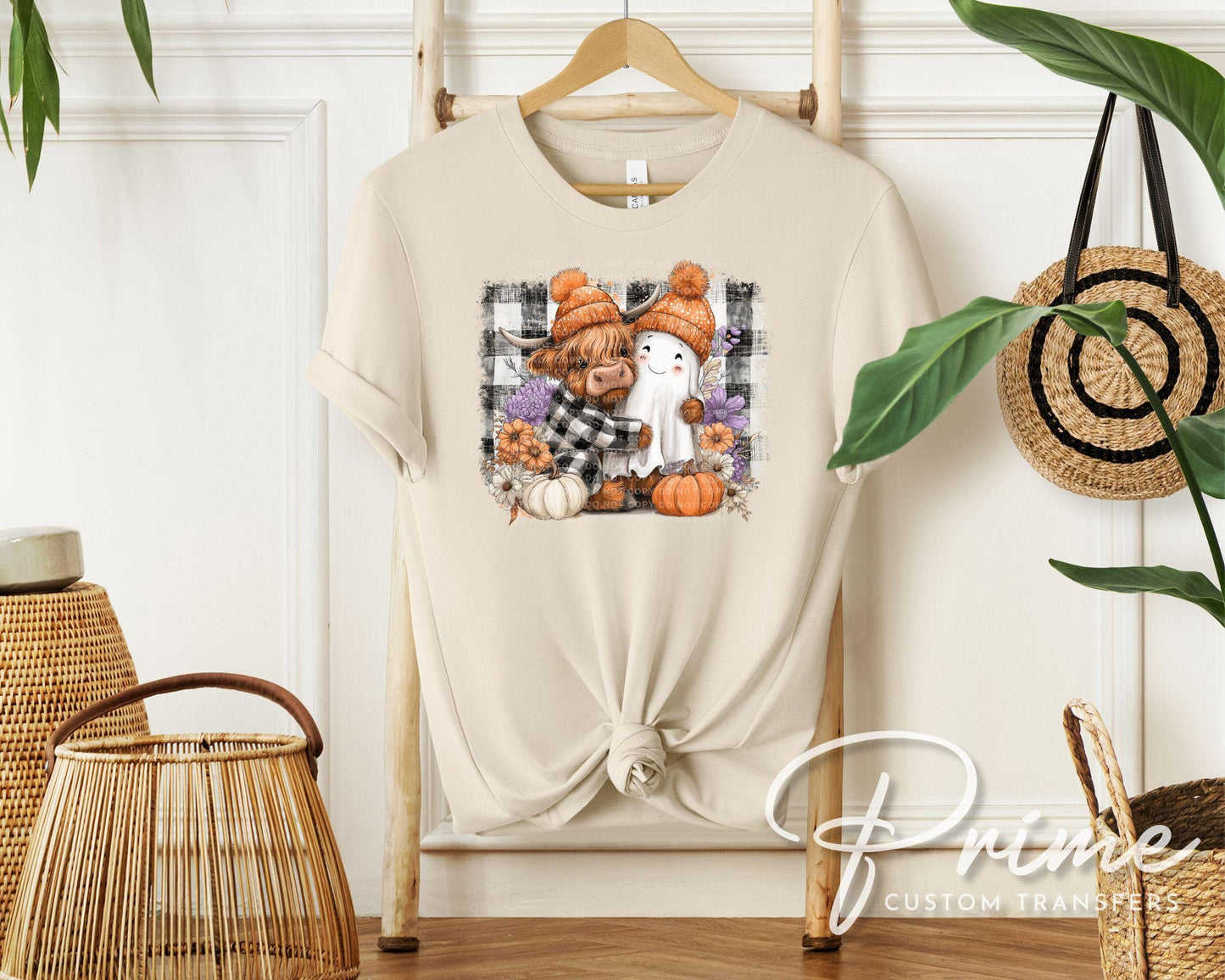 Cute Fall Highland Cow Ghost DTF Transfer, Ready to Press, T-shirt Transfer, Heat Transfer, Direct to Film, Custom Transfer, Halloween, Fall