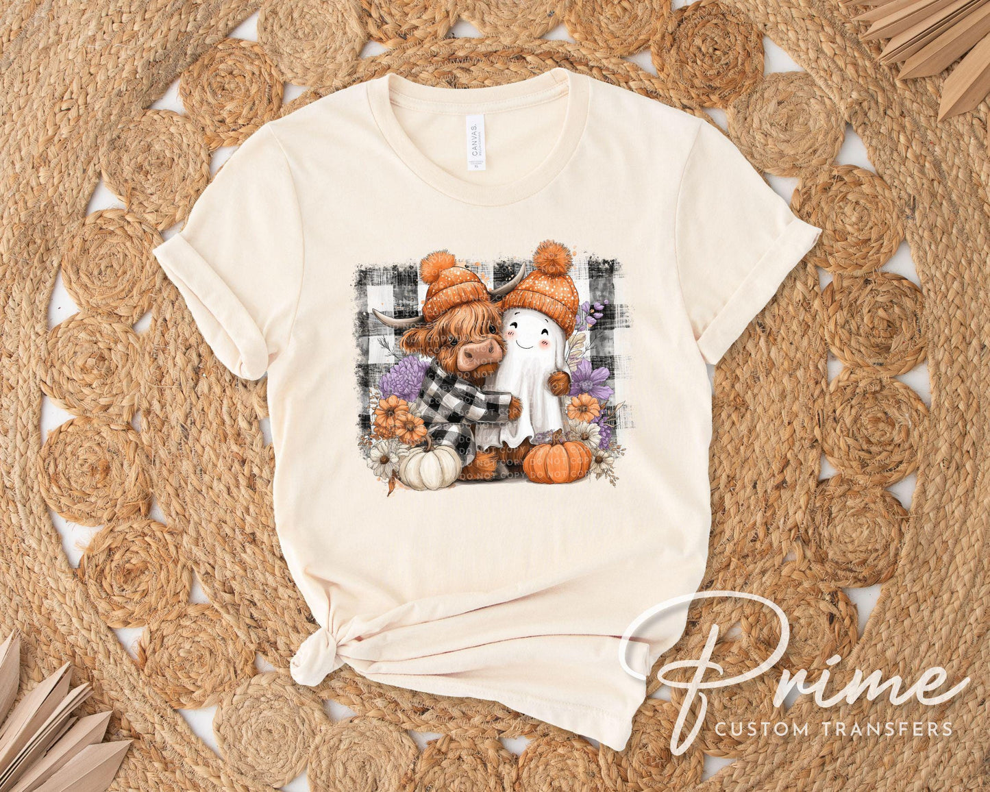 Cute Fall Highland Cow Ghost DTF Transfer, Ready to Press, T-shirt Transfer, Heat Transfer, Direct to Film, Custom Transfer, Halloween, Fall