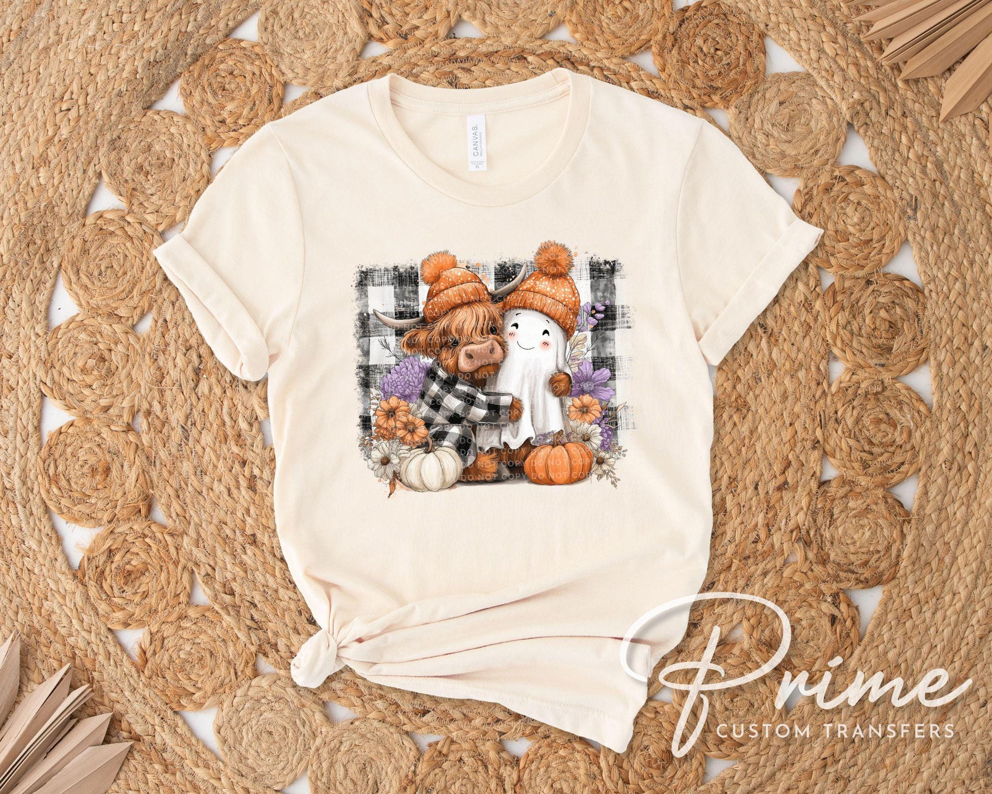 Cute Fall Highland Cow Ghost DTF Transfer, Ready to Press, T-shirt Transfer, Heat Transfer, Direct to Film, Custom Transfer, Halloween, Fall