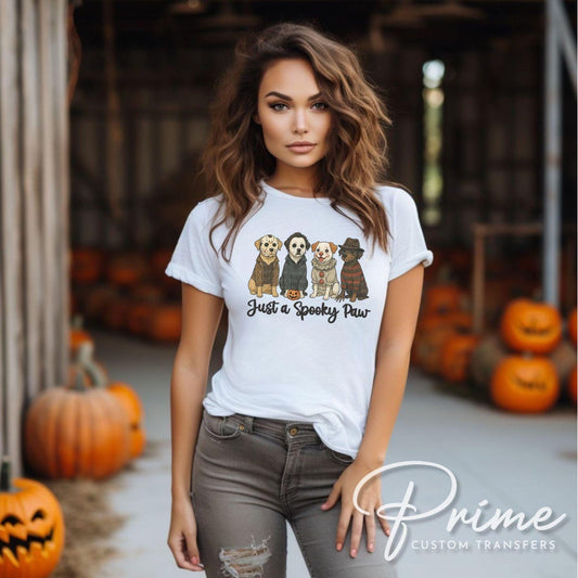 Halloween Dogs DTF Transfer, Ready to Press, T-shirt Transfer, Heat Transfer, Direct to Film, Ghost, Puppy, Pet Lover, Just a Spooky Paw