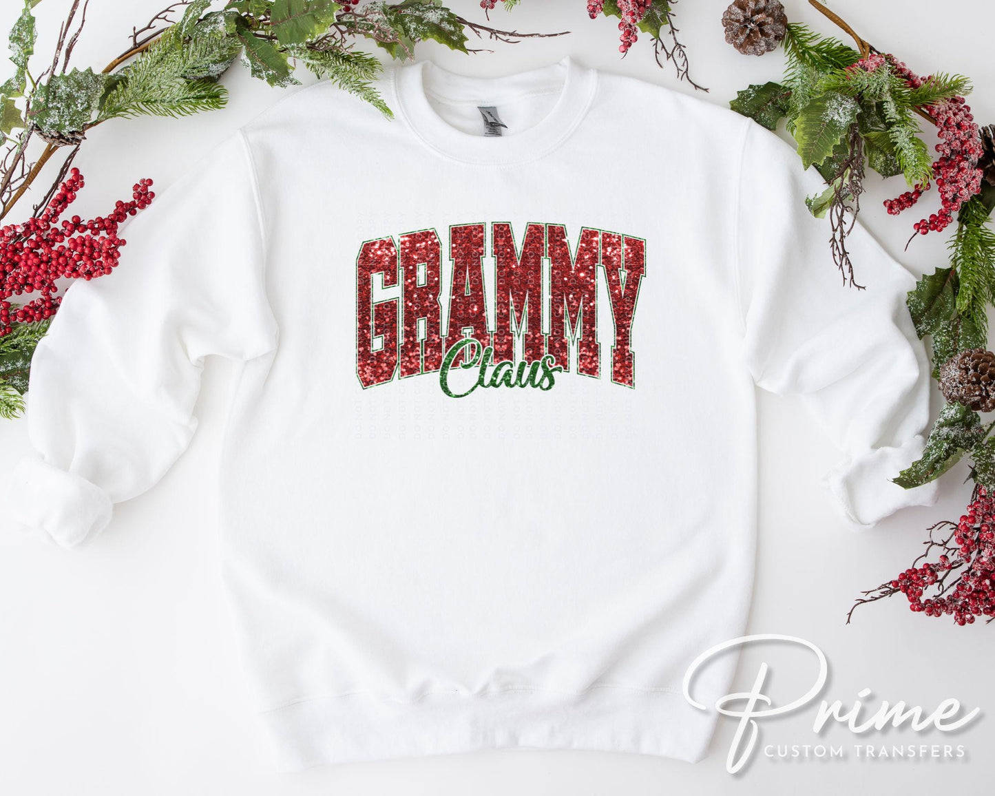 Grammy Claus Christmas DTF Transfer, Ready to Press, T-shirt Transfer, Heat Transfer, Faux Glitter, Matching Family Shirt, Gift for Grandma
