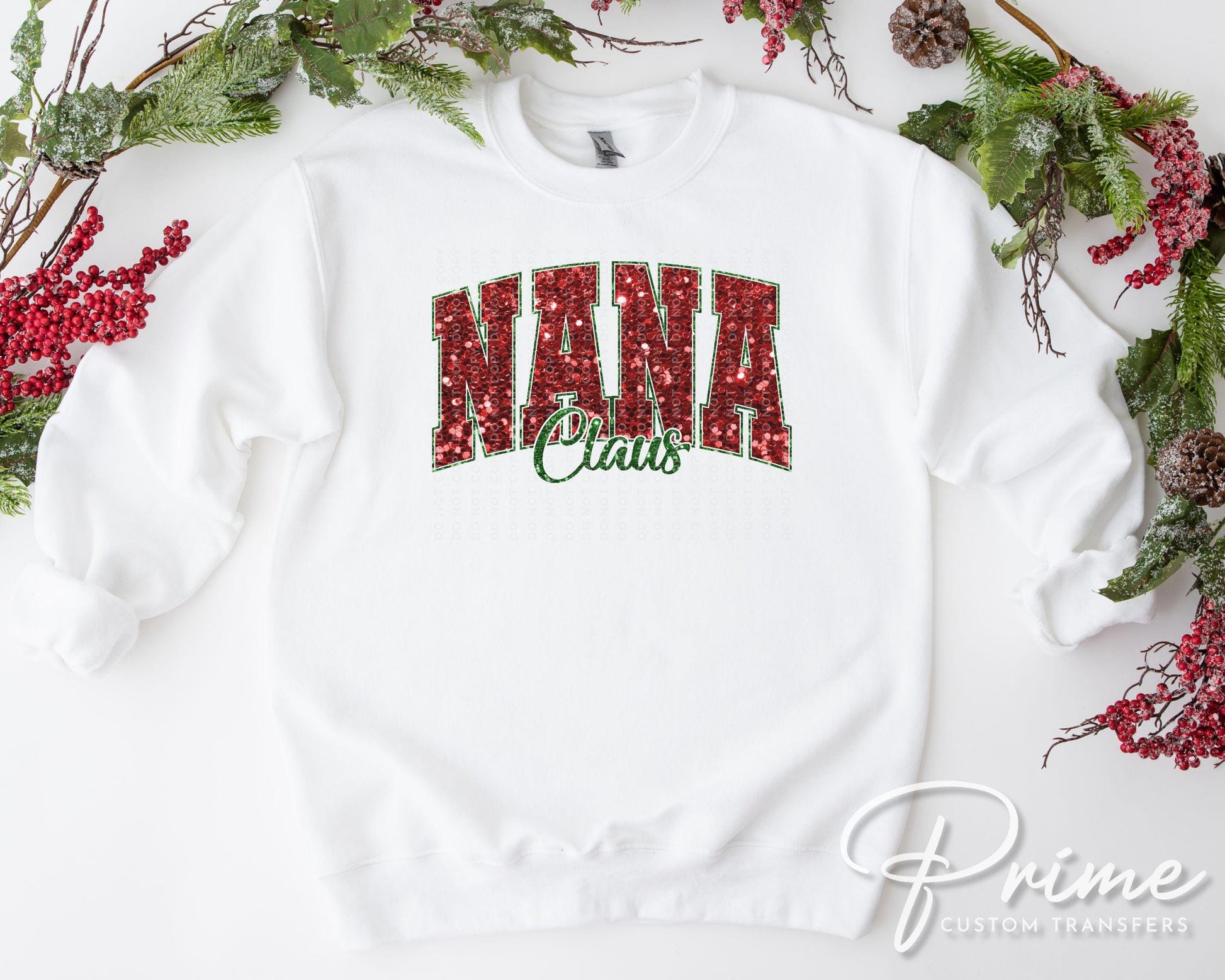 Nana Claus Christmas DTF Transfer, Ready to Press, T-shirt Transfer, Heat Transfer, Faux Glitter, Matching Family Shirt, Gift for Grandma