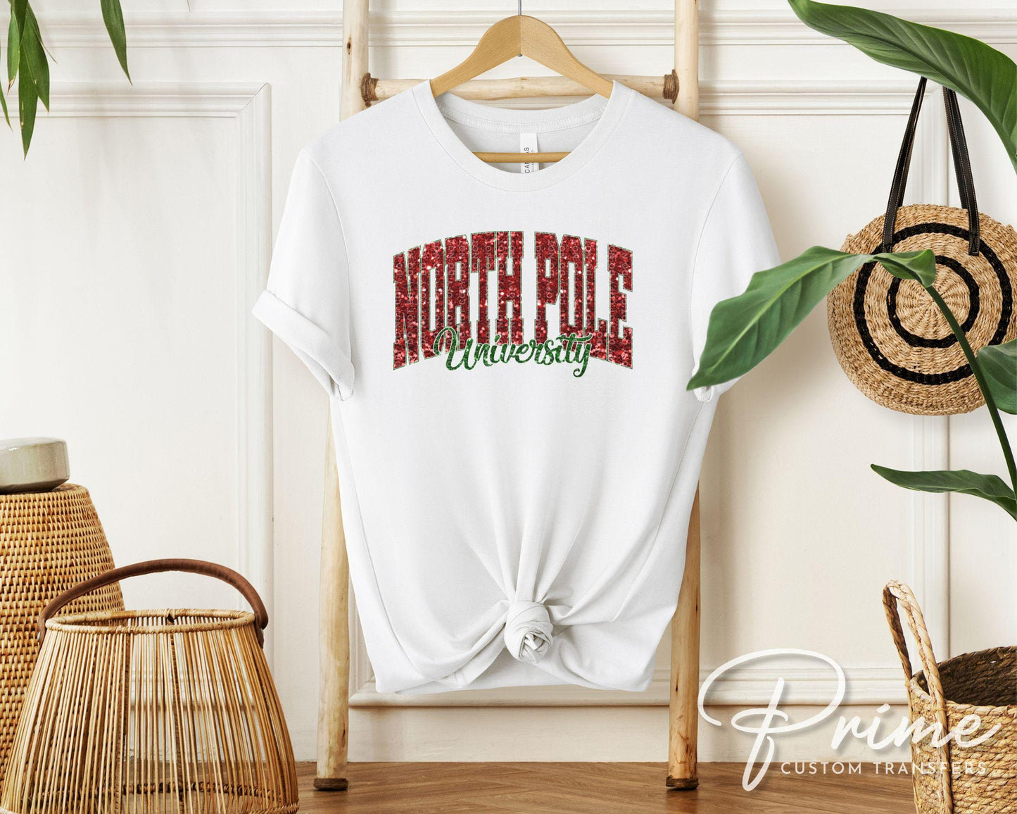 North Pole University Christmas DTF Transfer, Ready to Press, T-shirt Transfer, Heat Transfer, Faux Glitter, Matching Family Shirt, Holiday