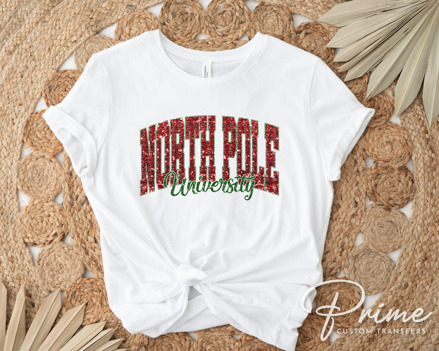 North Pole University Christmas DTF Transfer, Ready to Press, T-shirt Transfer, Heat Transfer, Faux Glitter, Matching Family Shirt, Holiday
