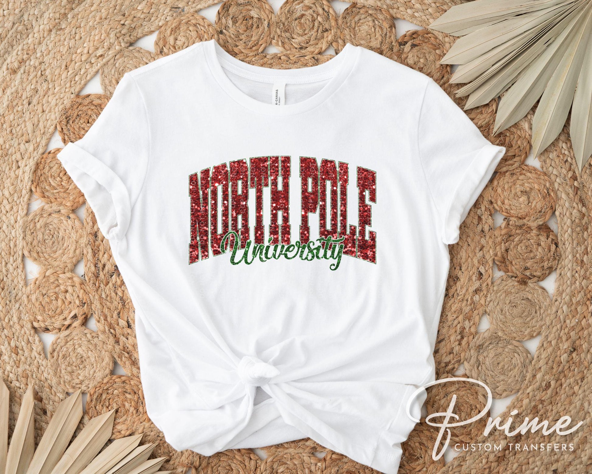 North Pole University Christmas DTF Transfer, Ready to Press, T-shirt Transfer, Heat Transfer, Faux Glitter, Matching Family Shirt, Holiday
