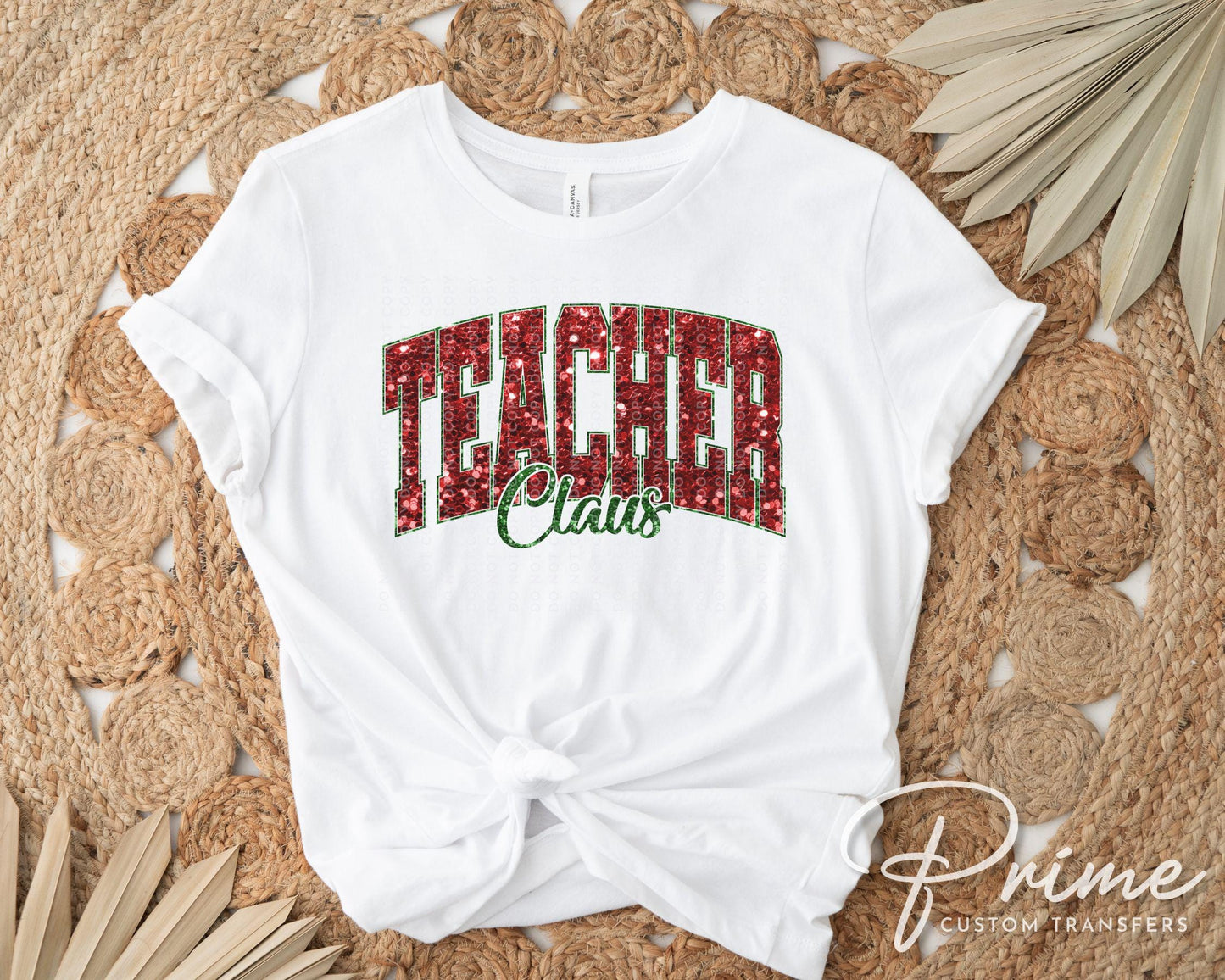 Teacher Claus DTF Transfer, Ready to Press, T-shirt Transfer, Heat Transfer, Faux Glitter, Direct to Film, Shirt, Christmas Gift for Teacher