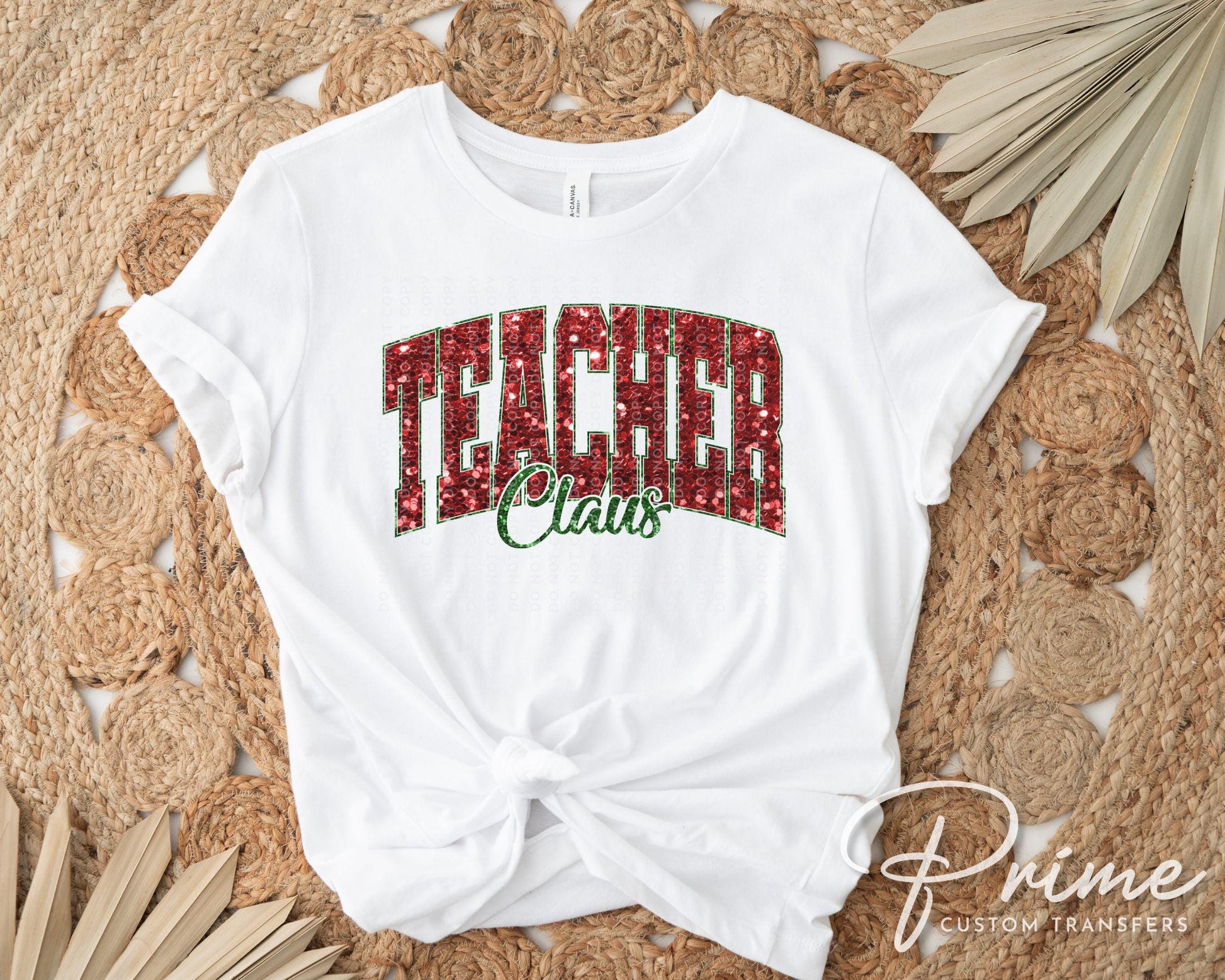 Teacher Claus DTF Transfer, Ready to Press, T-shirt Transfer, Heat Transfer, Faux Glitter, Direct to Film, Shirt, Christmas Gift for Teacher