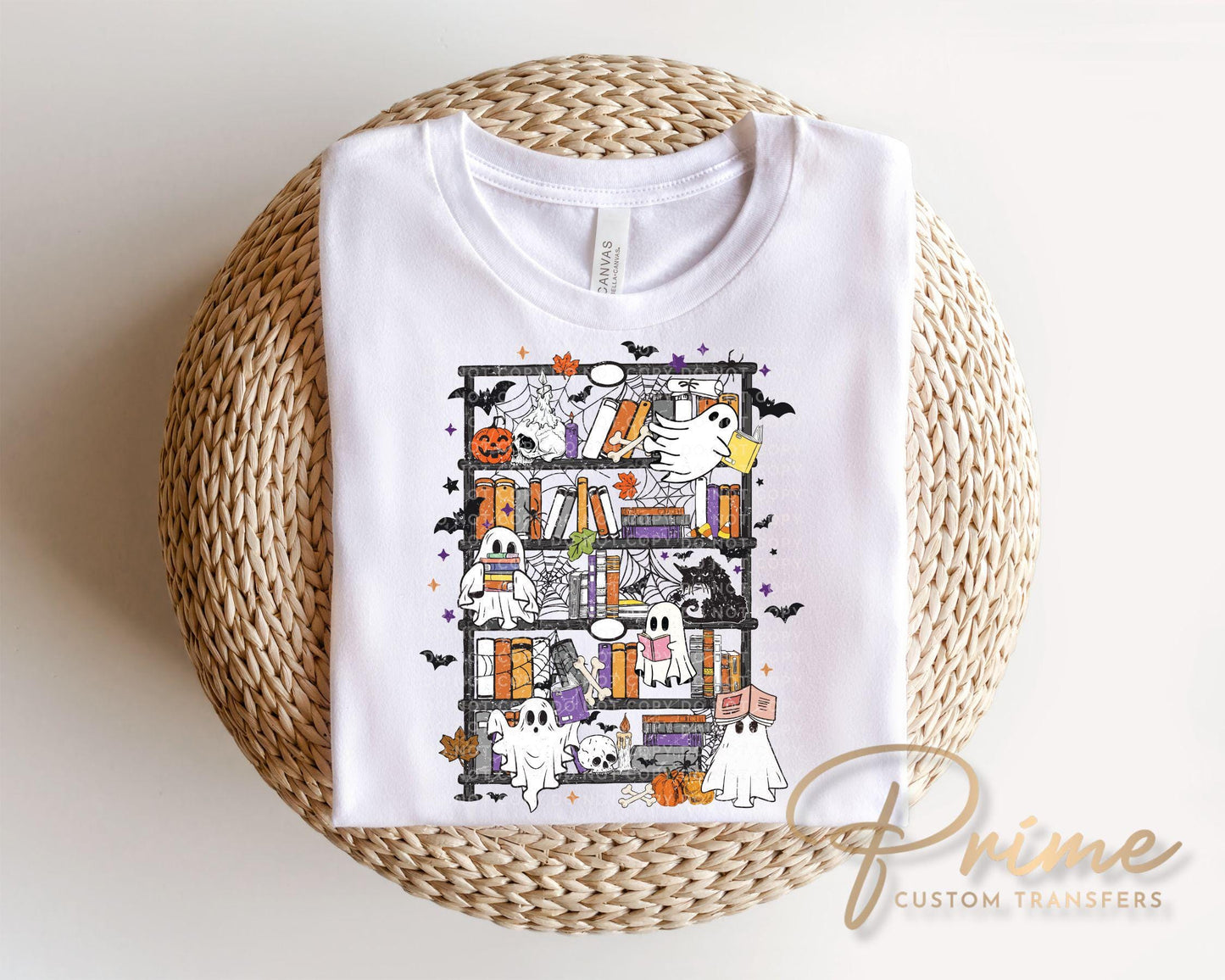 Halloween Bookshelf DTF Transfer, Ready to Press, T-shirt Transfer, Heat Transfer, Direct to Film, Fall, Boo, Bookish, Book Lover, Ghosts