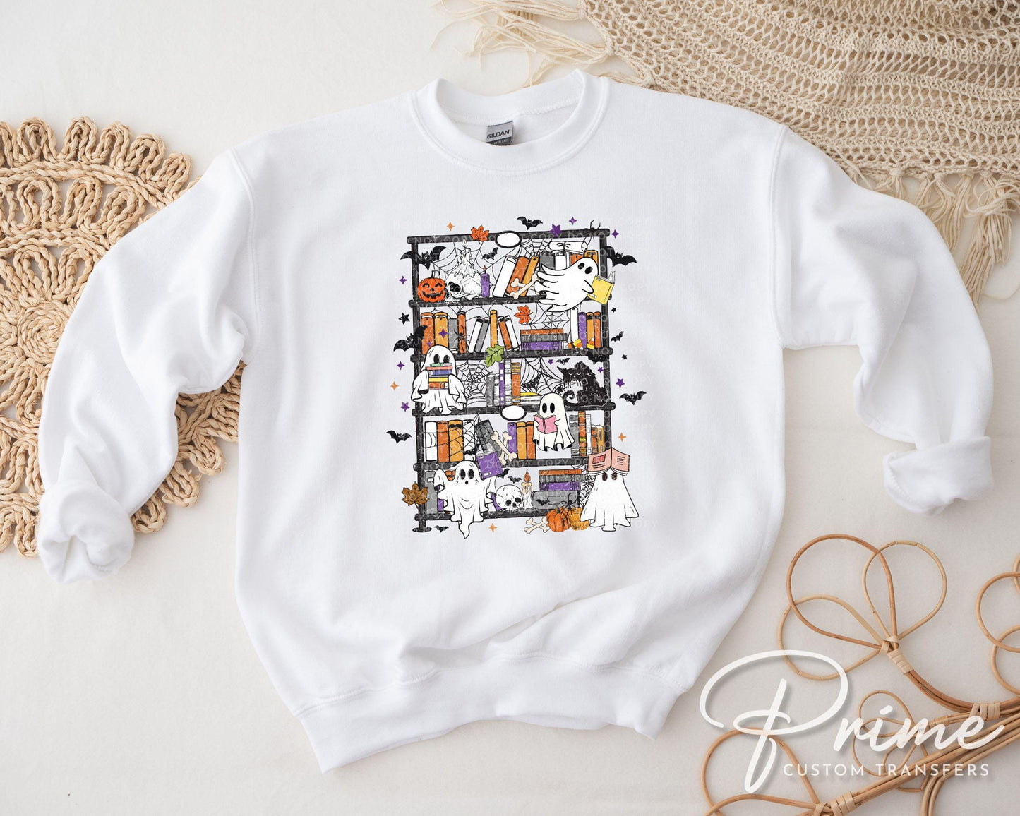 Halloween Bookshelf DTF Transfer, Ready to Press, T-shirt Transfer, Heat Transfer, Direct to Film, Fall, Boo, Bookish, Book Lover, Ghosts