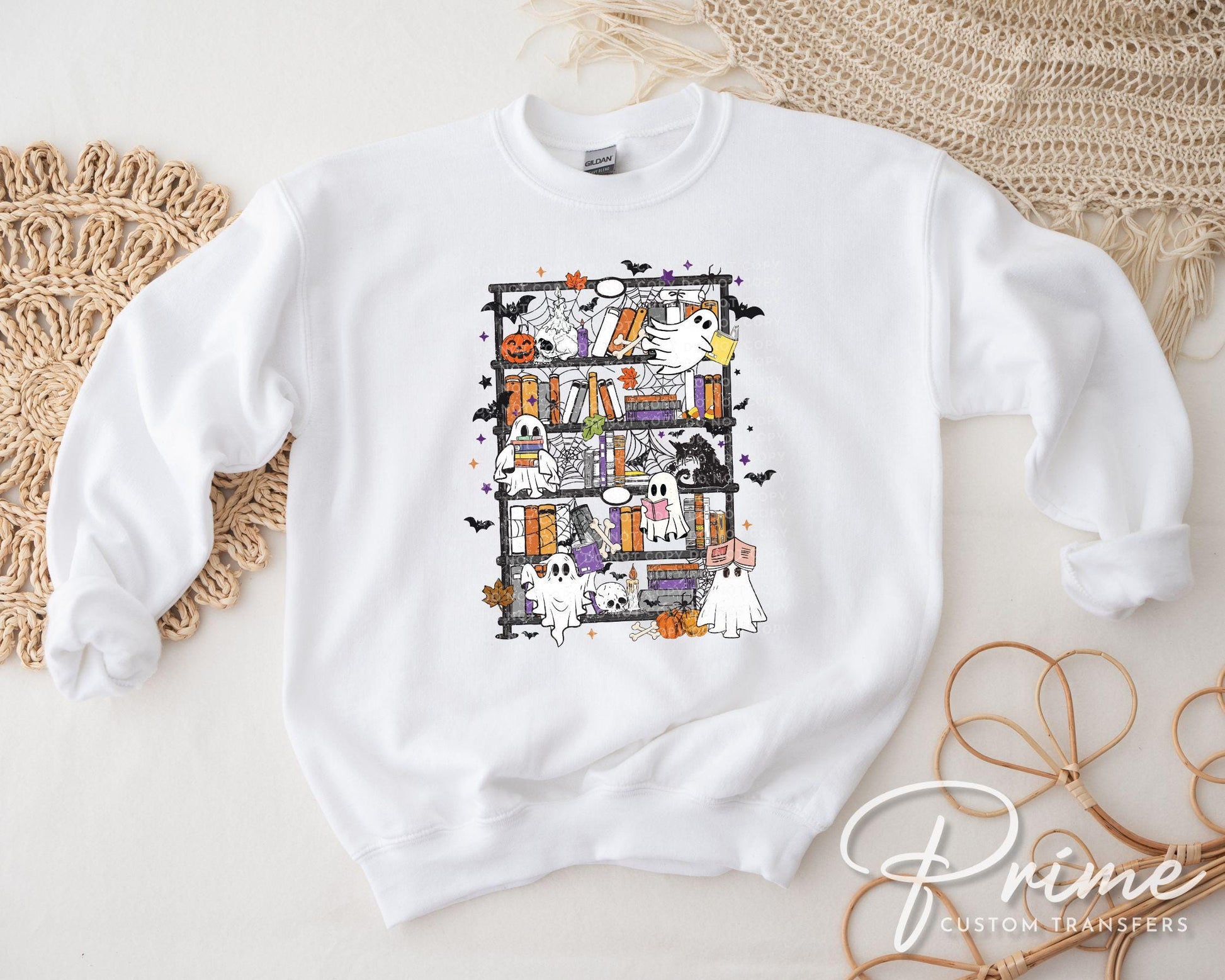 Halloween Bookshelf DTF Transfer, Ready to Press, T-shirt Transfer, Heat Transfer, Direct to Film, Fall, Boo, Bookish, Book Lover, Ghosts